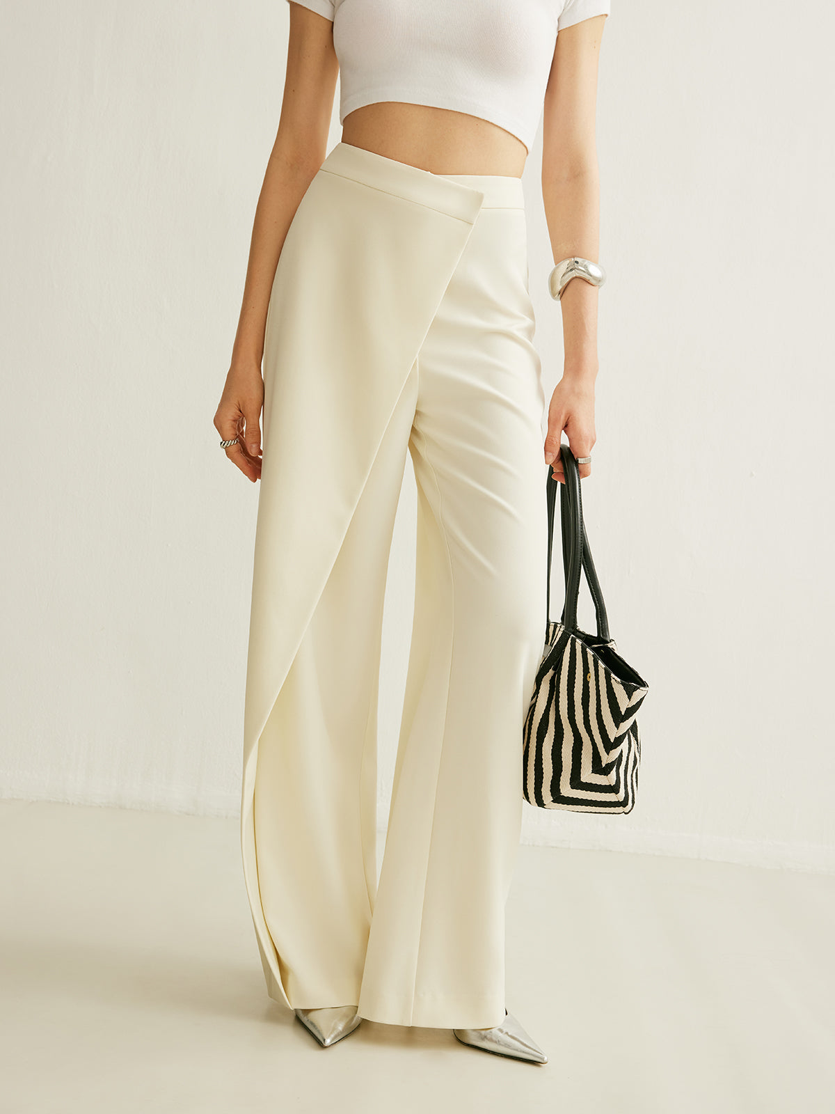 Asymmetrical Cross Wrap High-Waist Pants for Women Comfort Fit