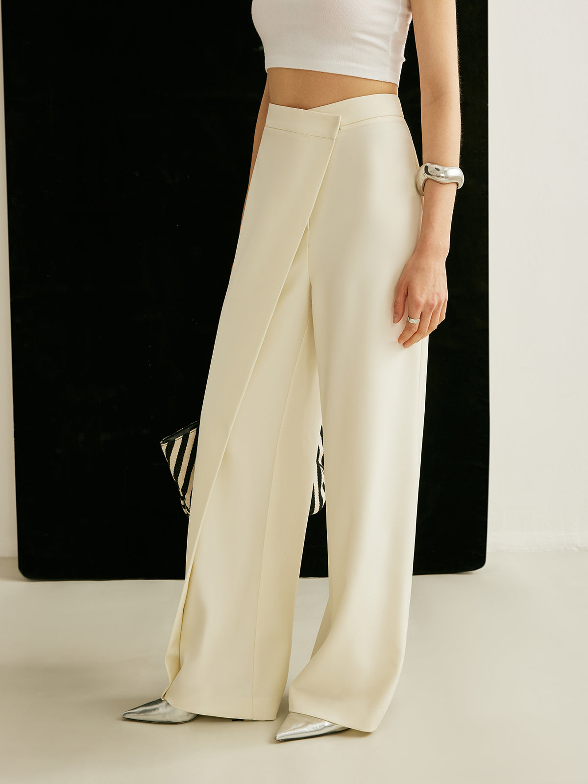 Asymmetrical Cross Wrap High-Waist Pants for Women Comfort Fit