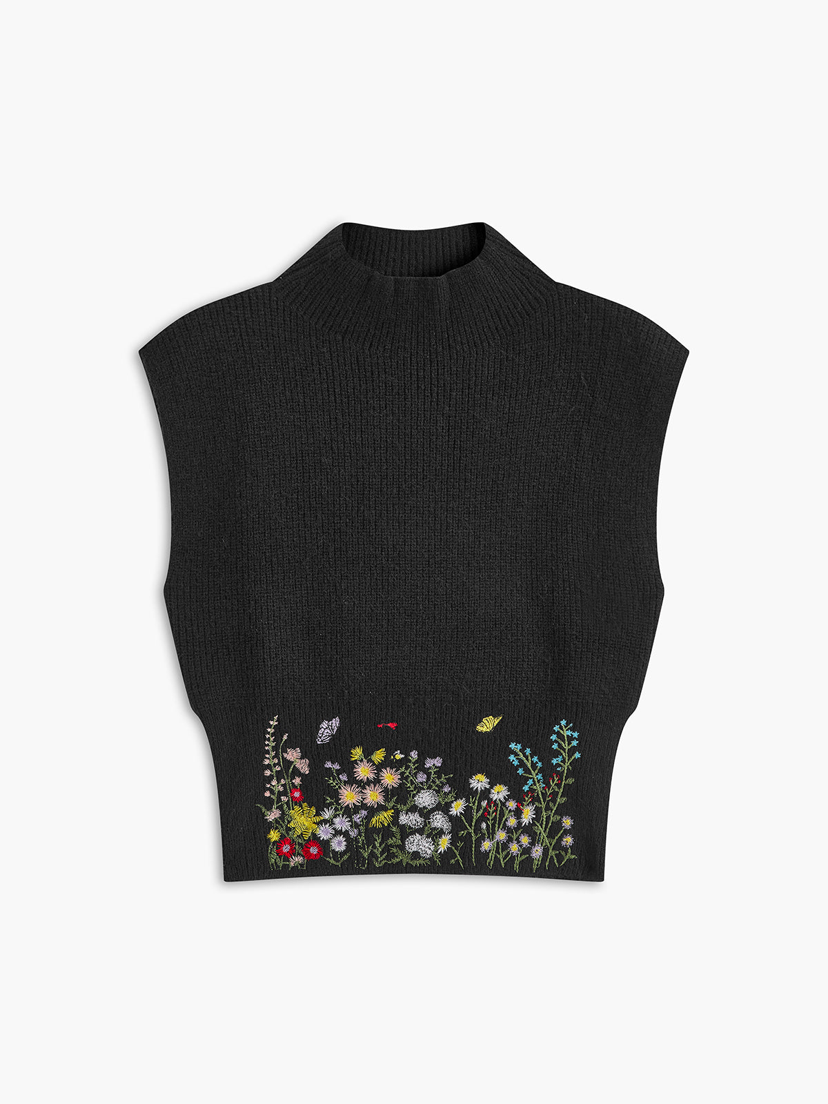 Stand Collar Embroidery Floral Sweater Vest for Women, Casual Layering Piece