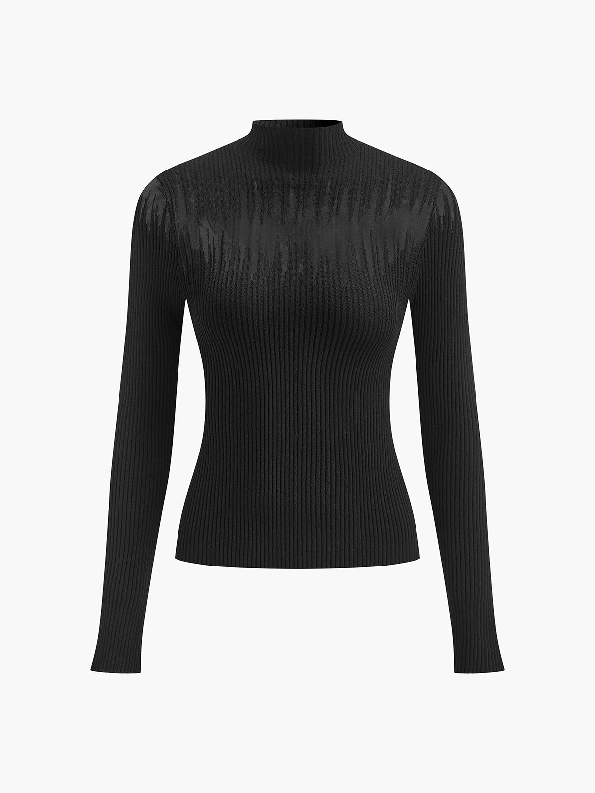 Mock Neck Sheer Panel Knit Top with Long Sleeves and Lightweight Fabric