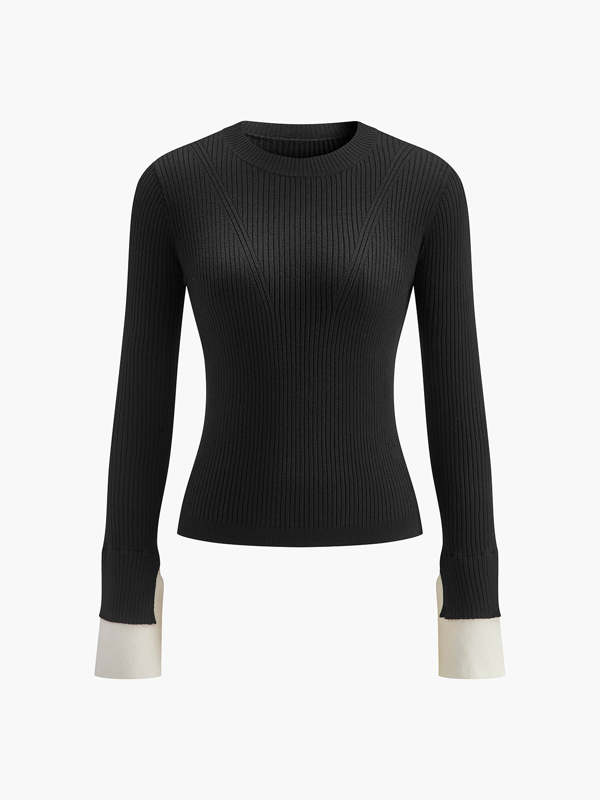 Ribbed Contrast Cuff Sweater Cozy Warm Winter Knit