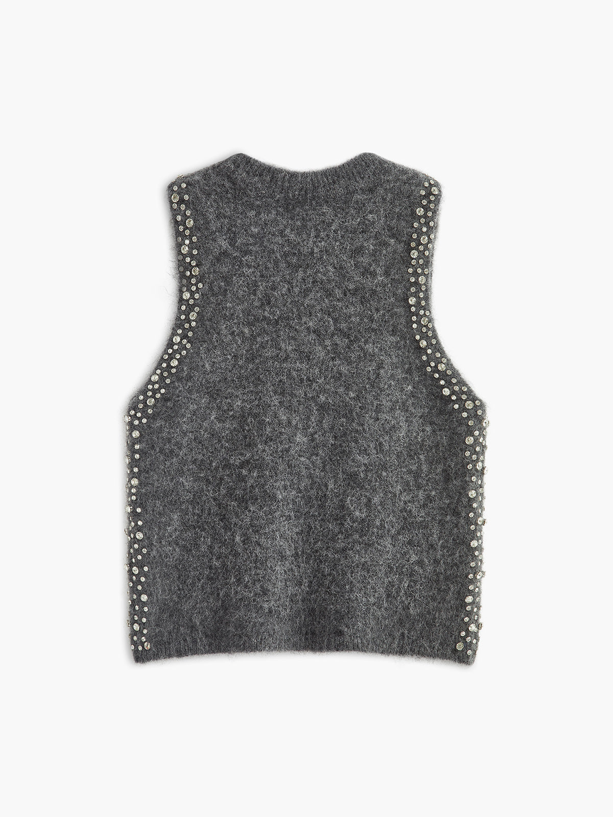 Wool-Blend Beaded Sweater Vest Classic Knit Layering Piece