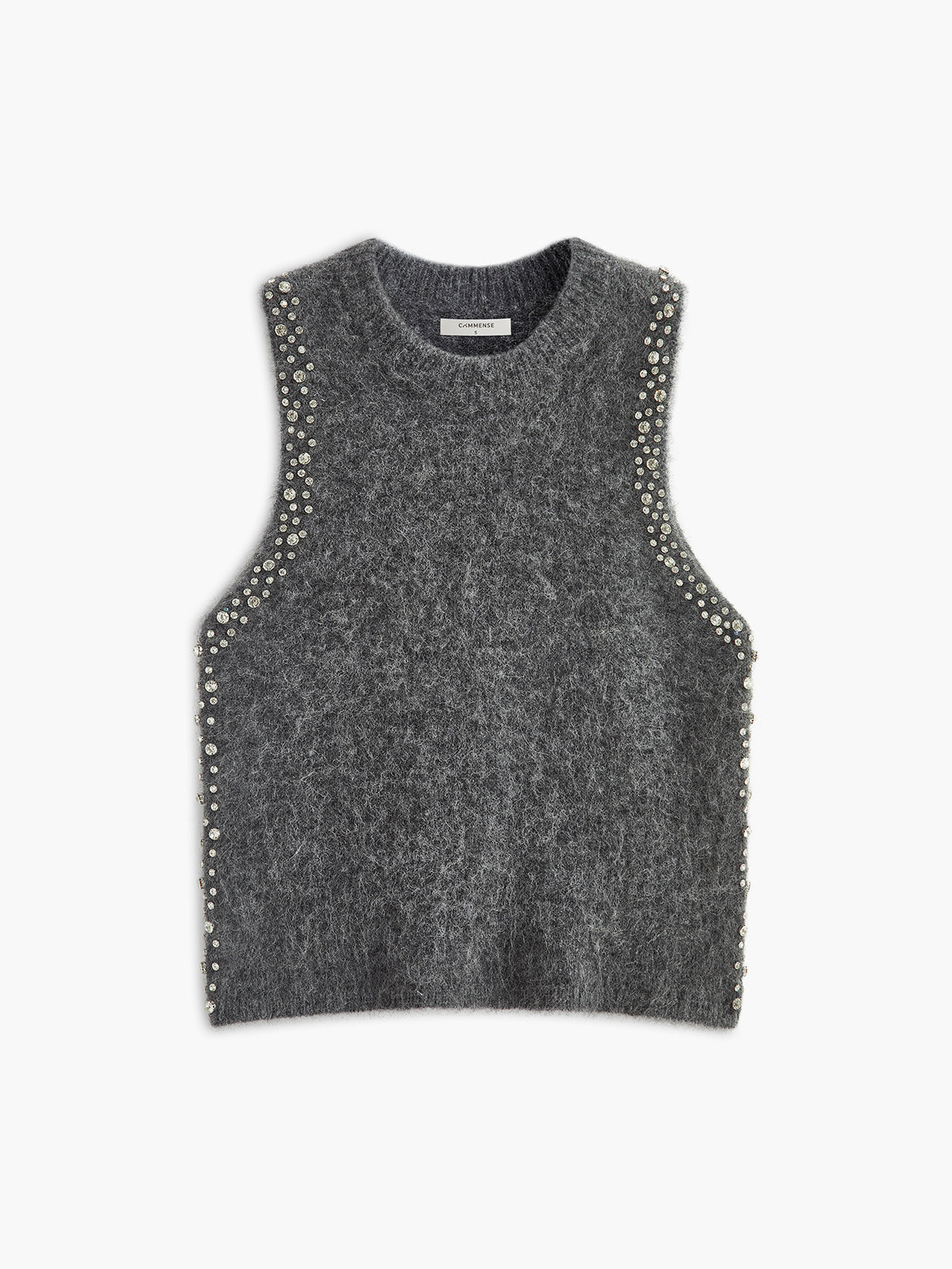 Wool-Blend Beaded Sweater Vest Classic Knit Layering Piece