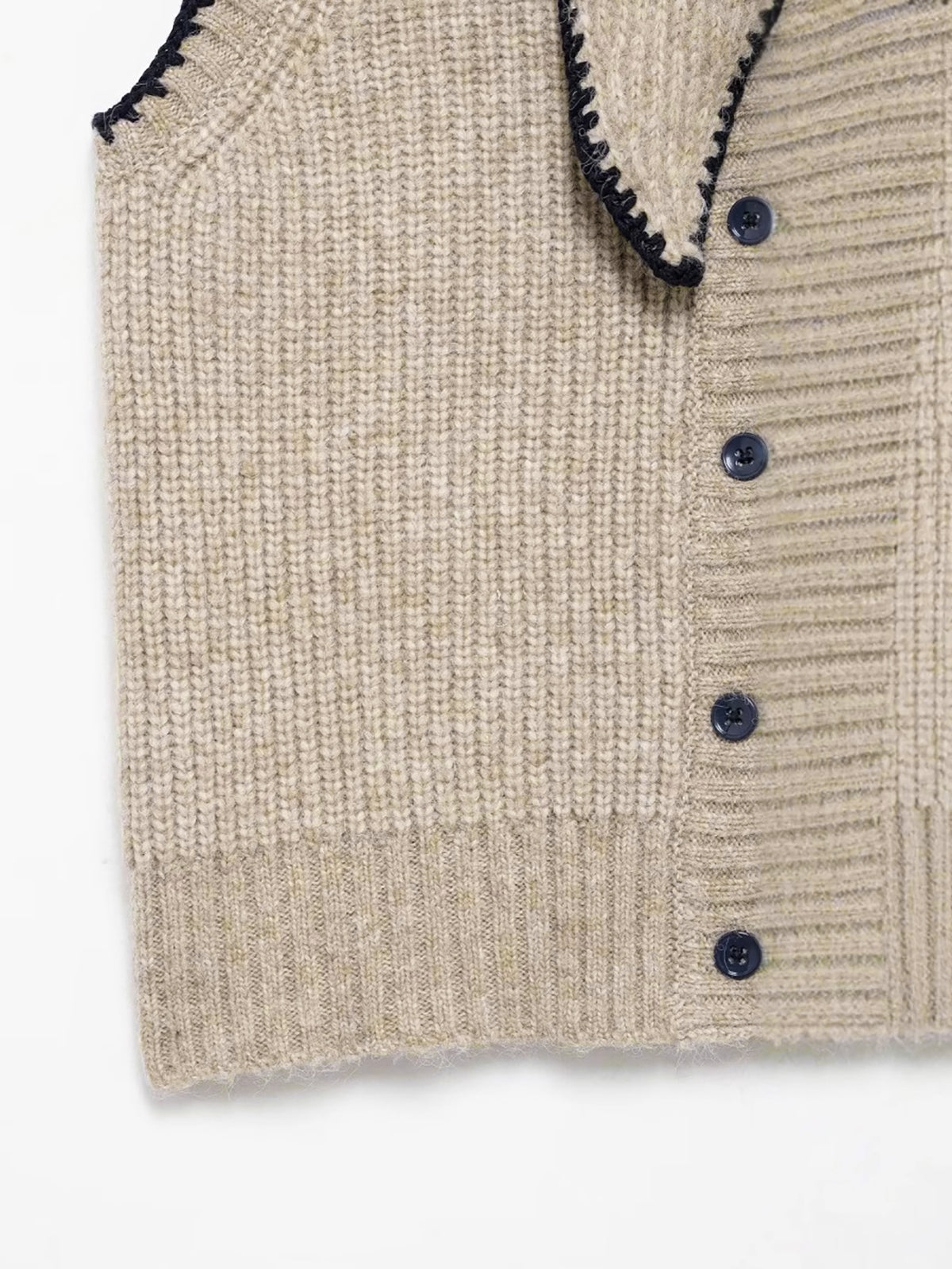 Tie Neck Contrast Trim Button Sweater Vest with Stylish Sleeveless Design