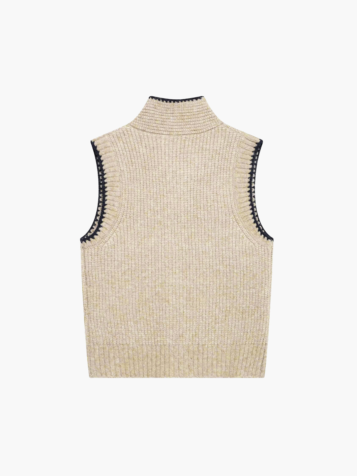Tie Neck Contrast Trim Button Sweater Vest with Stylish Sleeveless Design