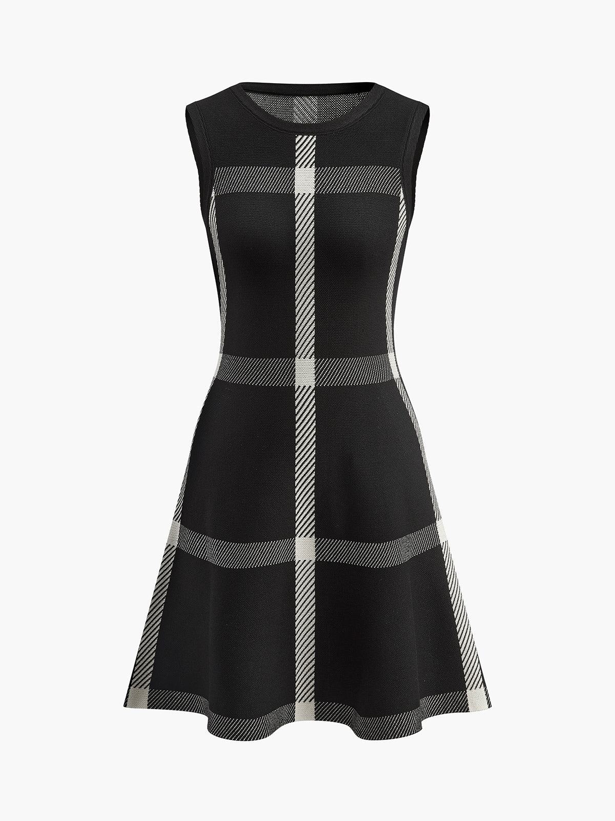 Retro Checked Knit Tank Dress with Casual Comfort Fit