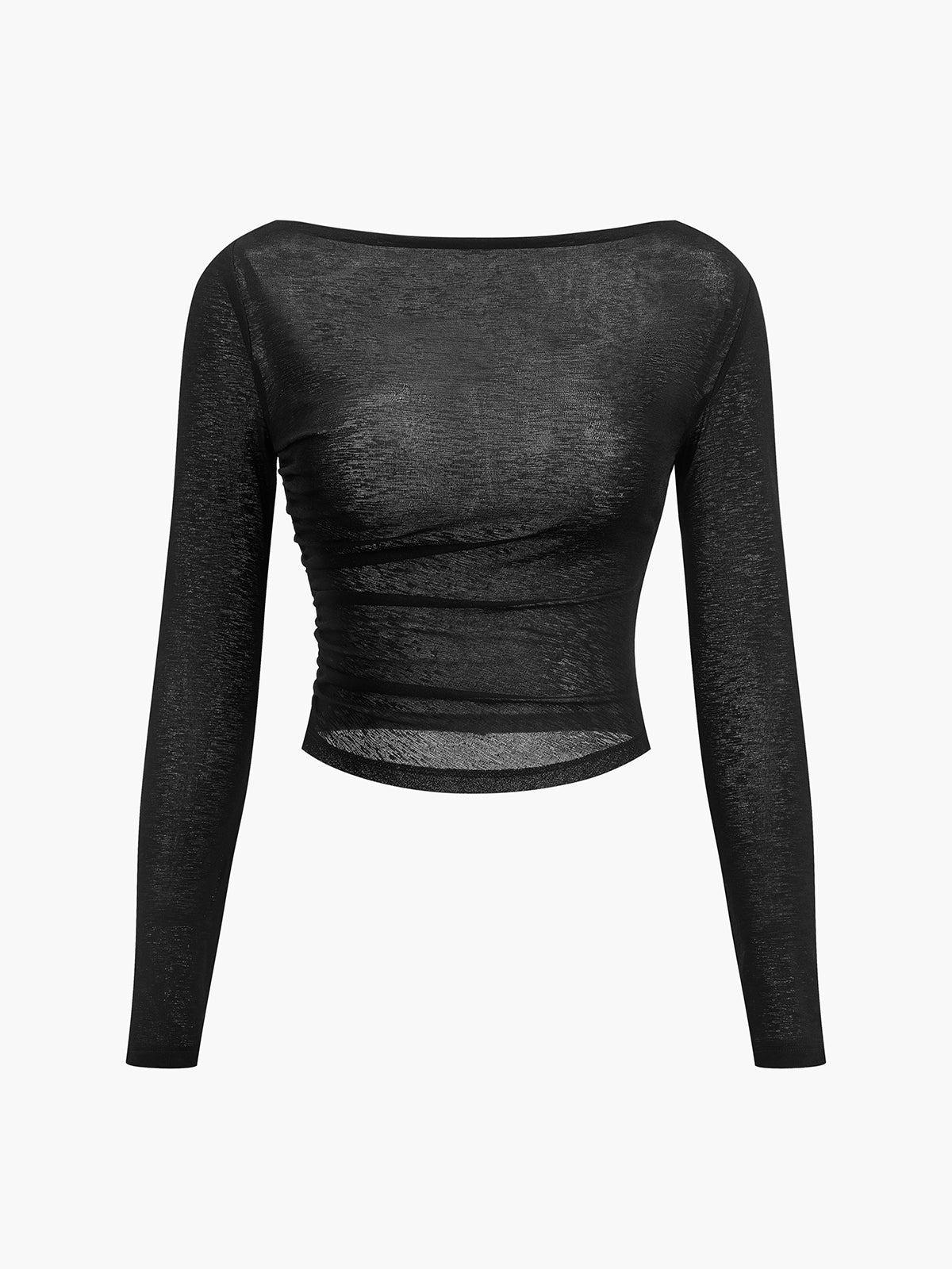 Straight Neck Sheer Panel Jersey Top Lightweight Fashion Essential