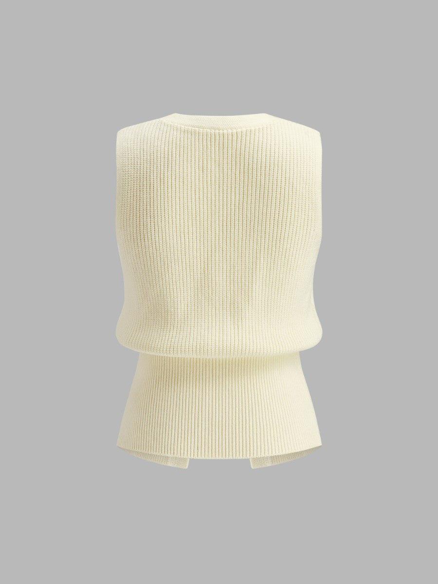 Metal Buckle Waisted Sweater Vest for Casual Layering Comfort