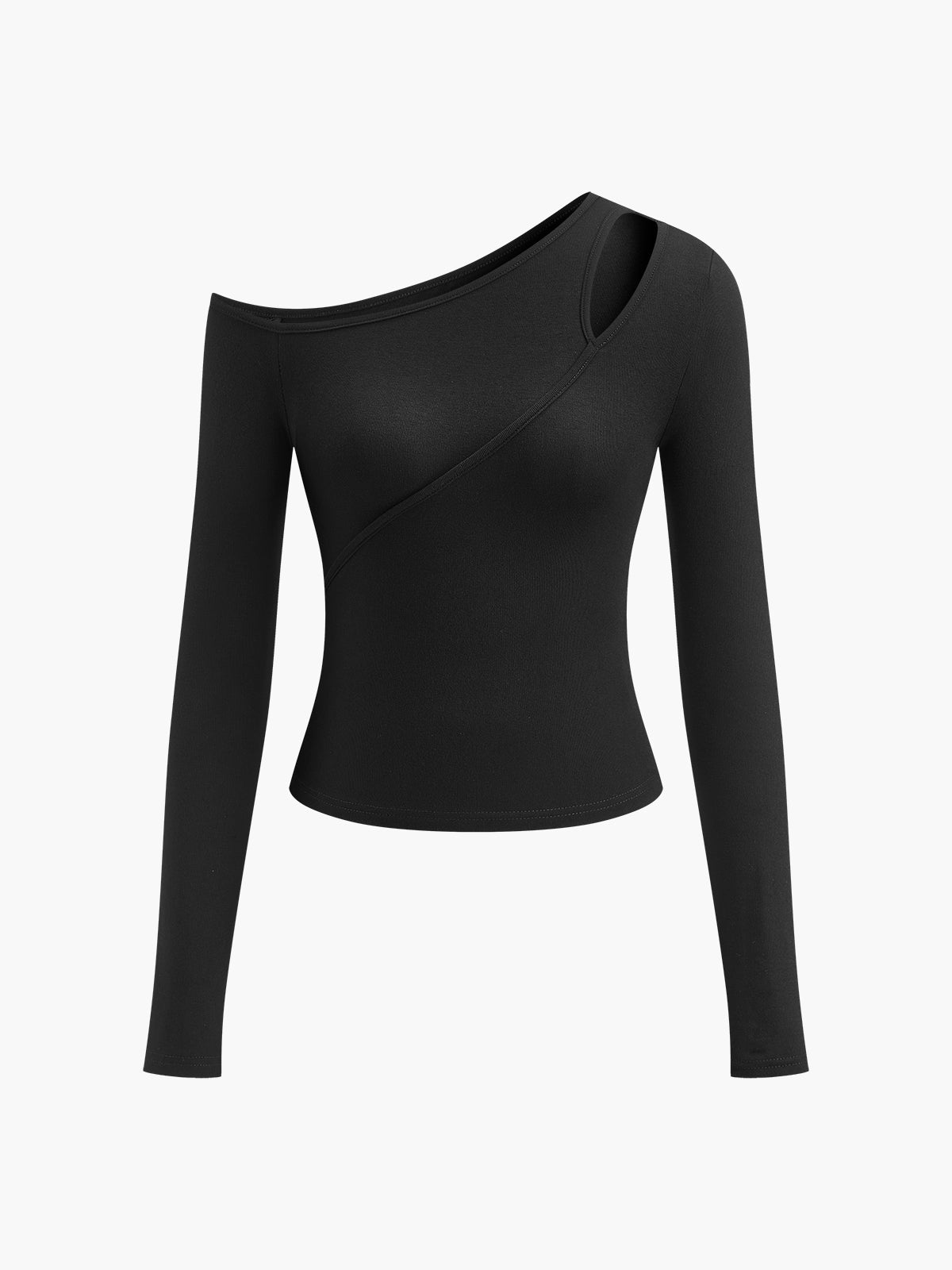 Cut Out Asymmetric Off Shoulder Slinky Long Sleeve Shirt for Women Stylish Top
