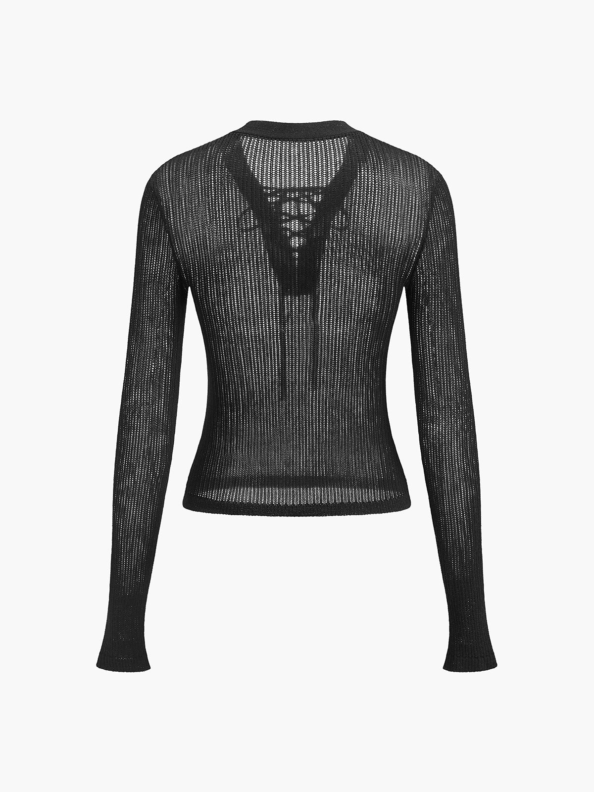 Lace-Up Front Sheer Long Sleeve Sweater Women's Trendy Knit Top
