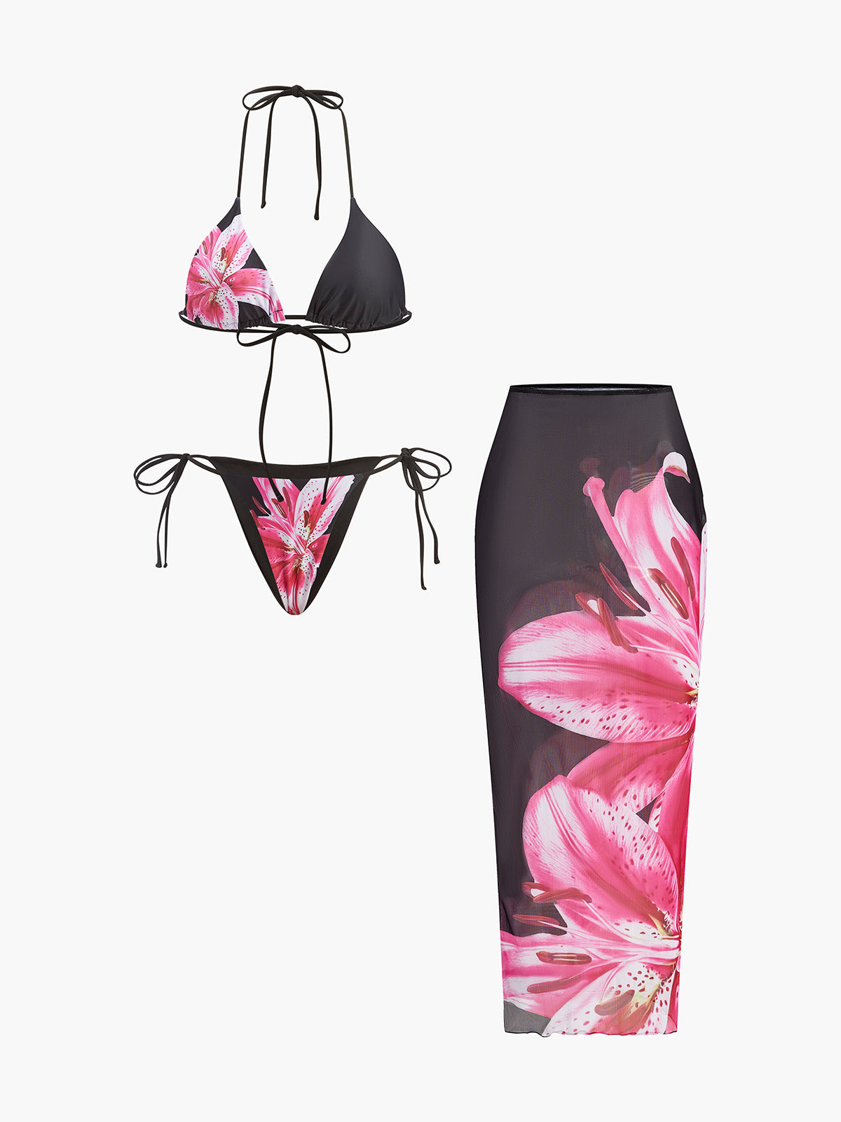 Floral Print Bikini With Mesh Skirt For Summer Beachwear