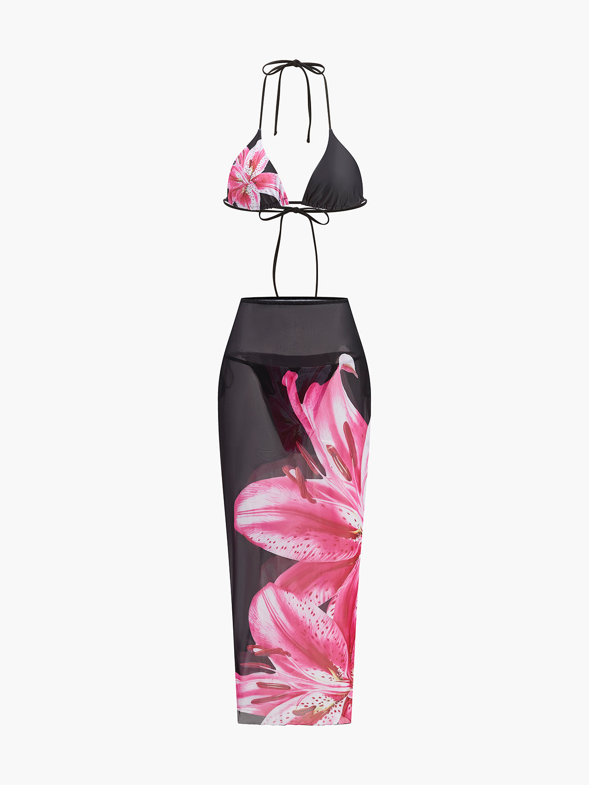 Floral Print Bikini With Mesh Skirt For Summer Beachwear