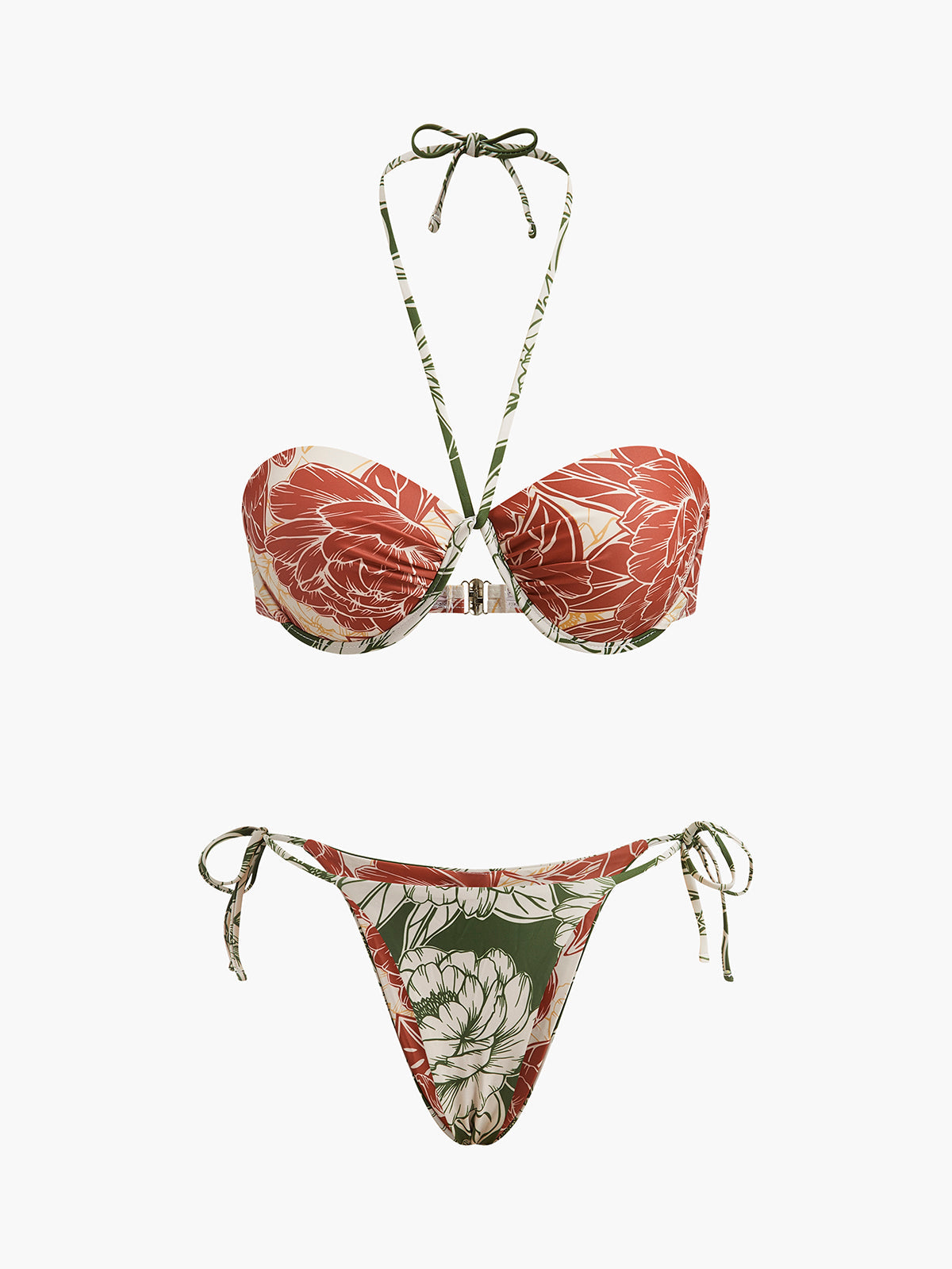 Floral Bikini Set With Tie Side Skirt and Matching Cover-Up