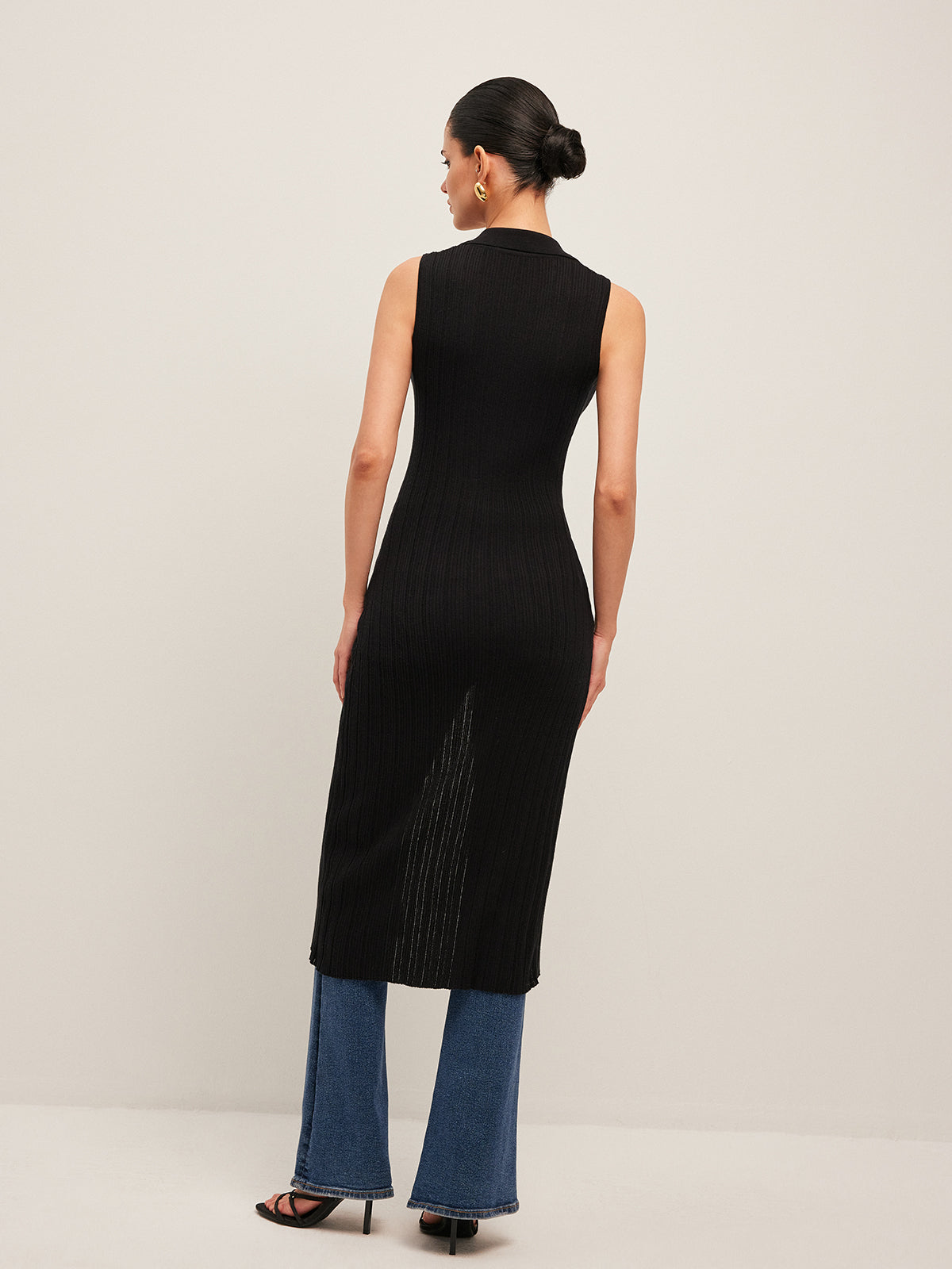 Ribbed Button-Up Knit Dress with Belt Detail