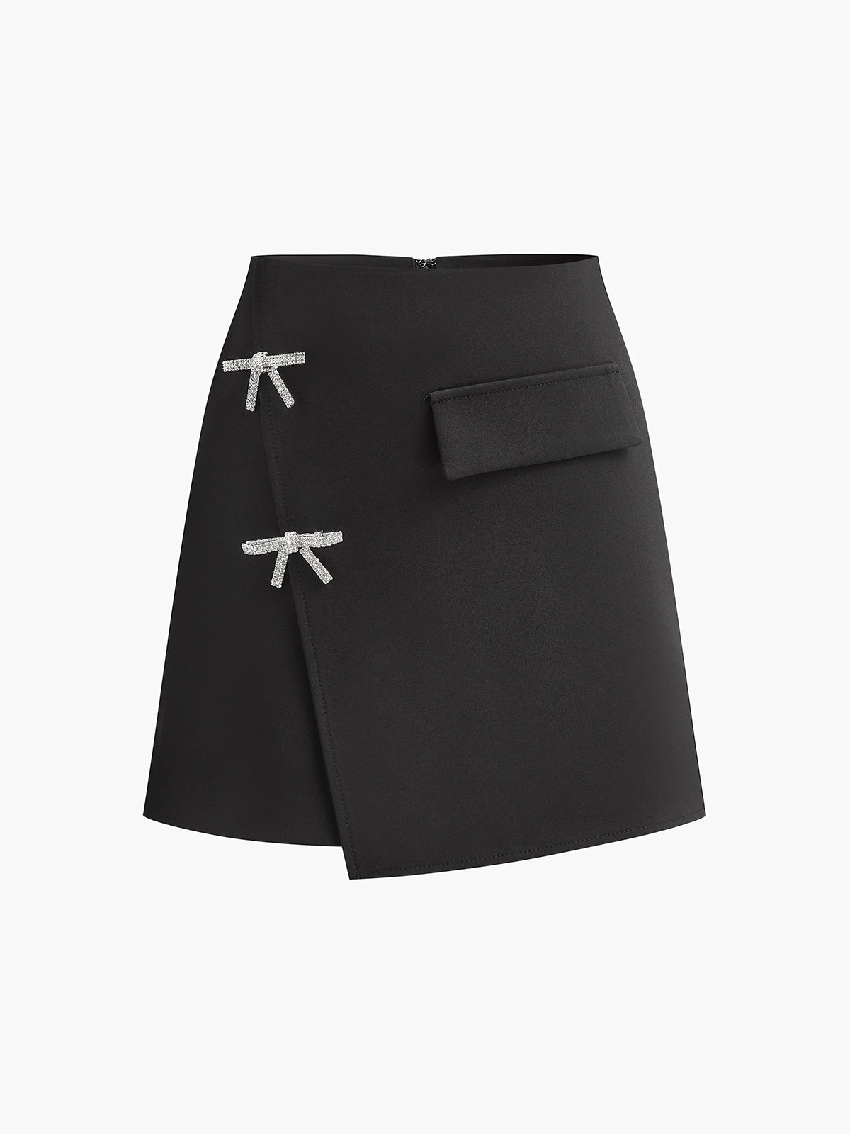 Mid-Waist Bow Zipper Skirt with Side Pockets and Elegant Fit