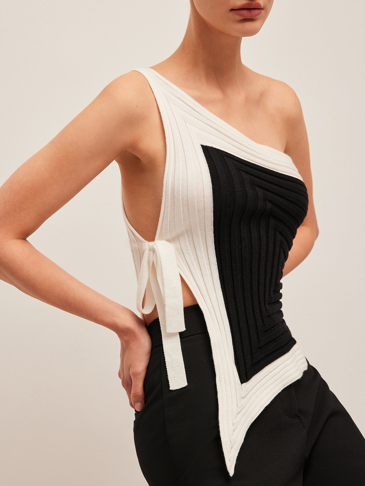 Asymmetrical Ribbed Side Tie Top Women's Fashion Trend