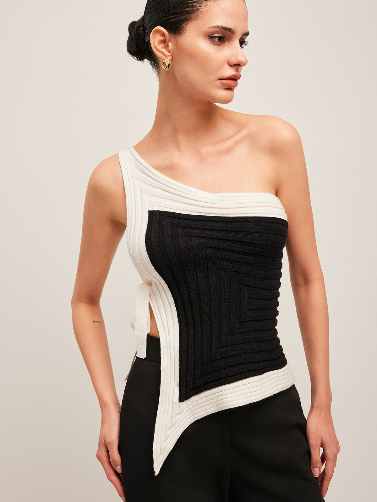 Asymmetrical Ribbed Side Tie Top Women's Fashion Trend