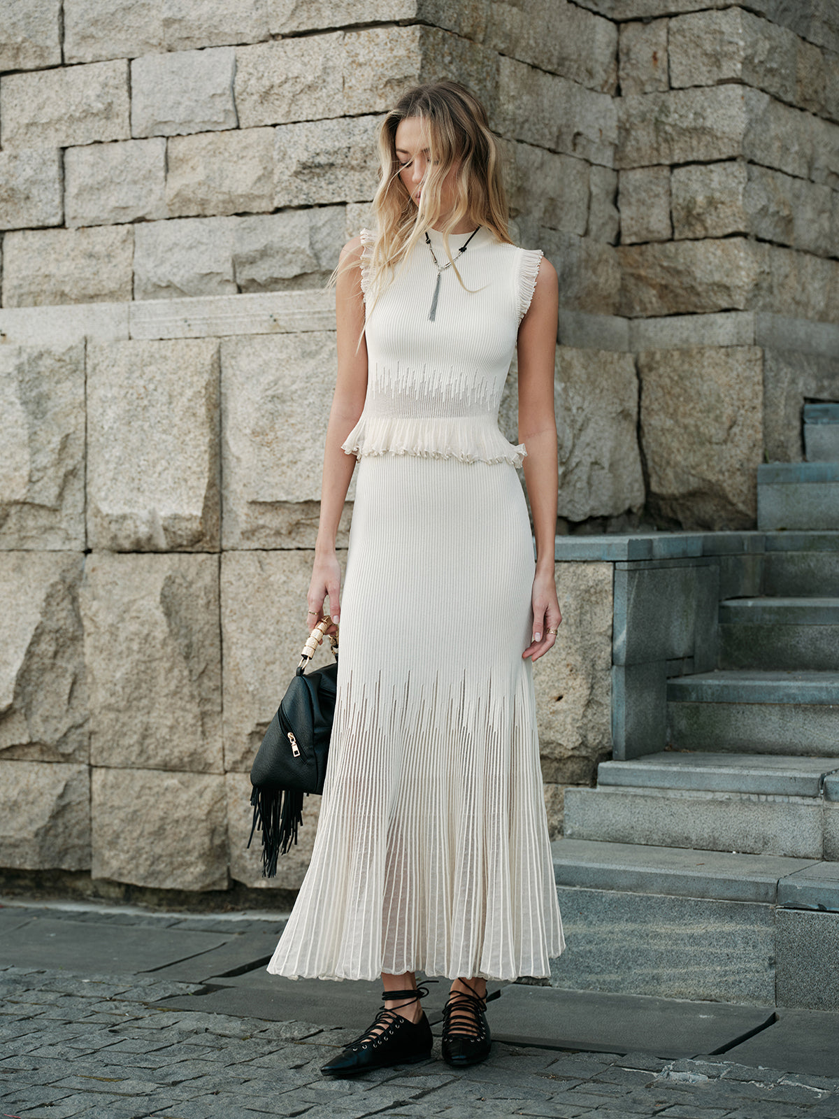 Mesh Panel Pleated Skirt with Elastic Waistband for Women