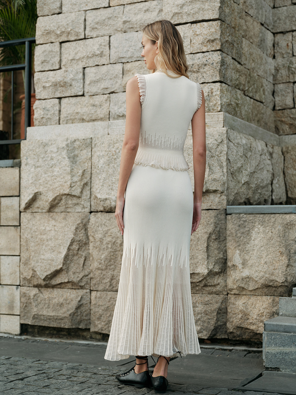 Mesh Panel Pleated Skirt with Elastic Waistband for Women