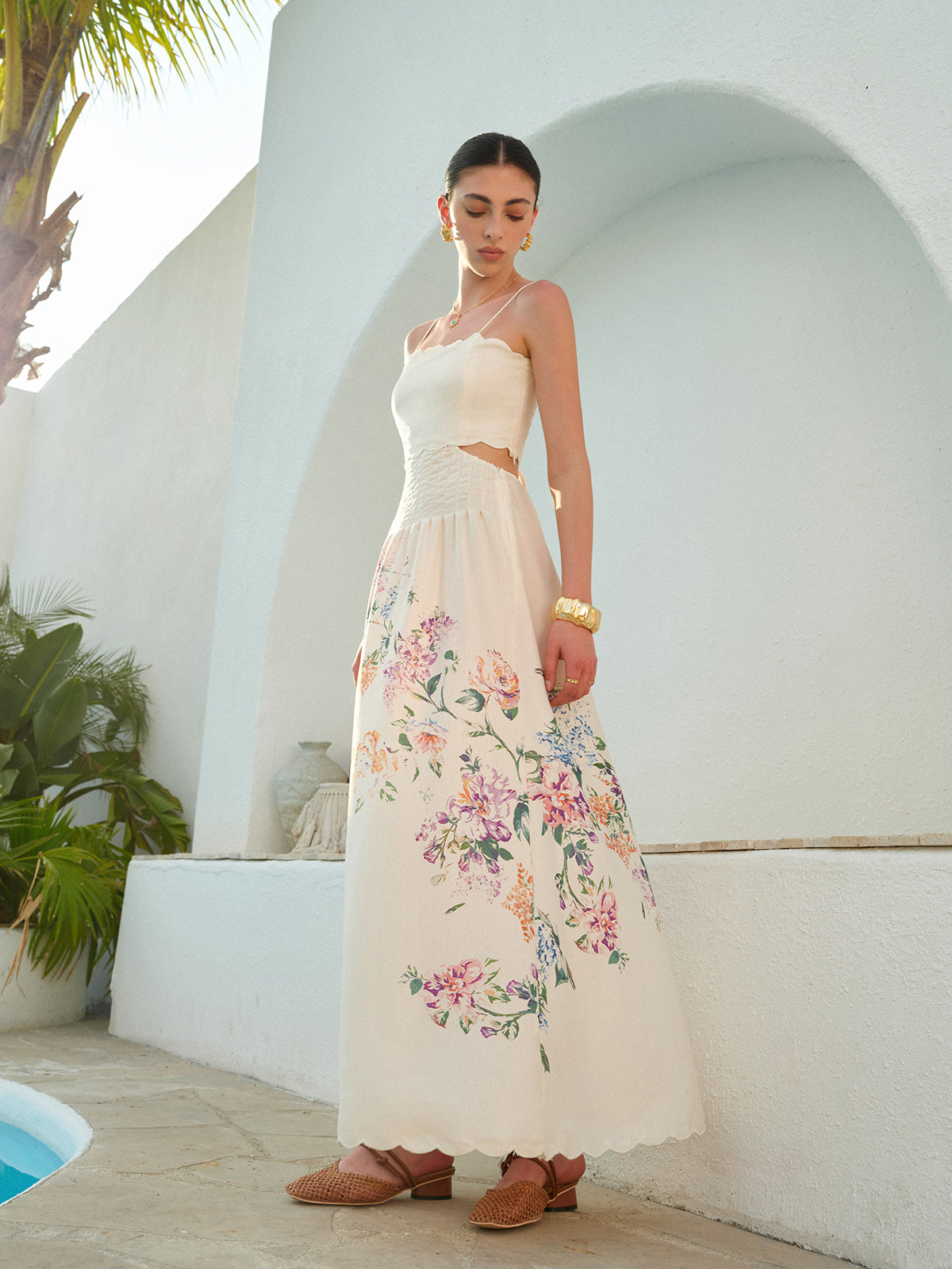 Floral Print Lace-Up Back Sleeveless Dress for Women Summer Casual
