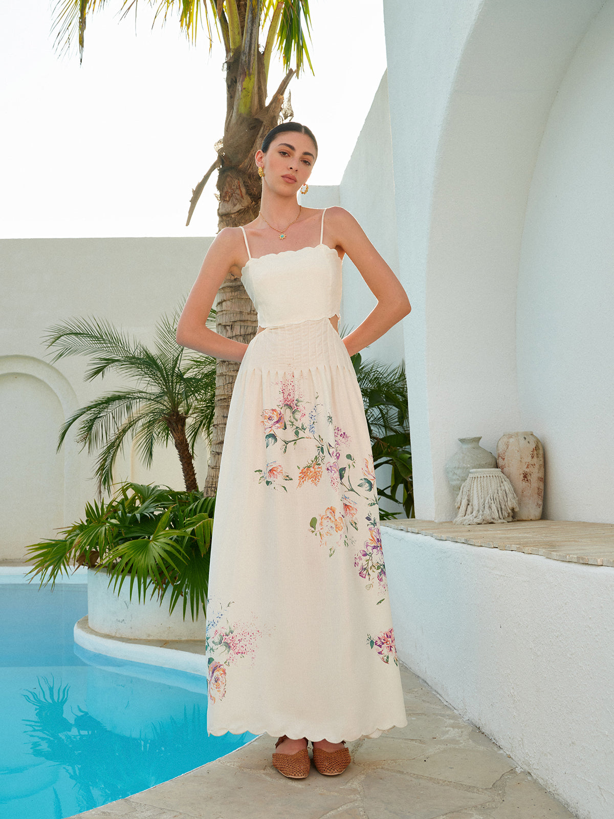 Floral Print Lace-Up Back Sleeveless Dress for Women Summer Casual