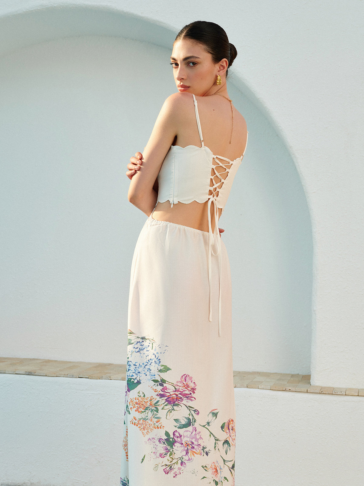 Floral Print Lace-Up Back Sleeveless Dress for Women Summer Casual