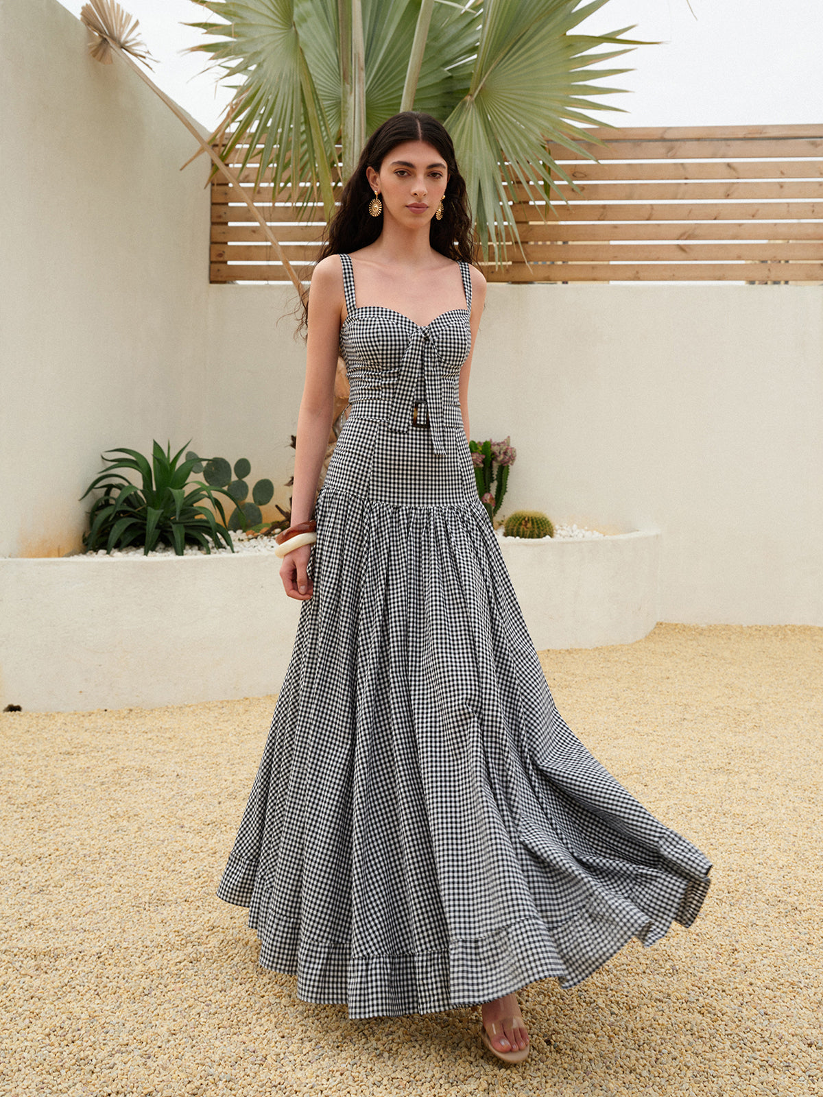 Gingham Belted Fitted Sleeveless Dress for Summer Picnics and Casual Events