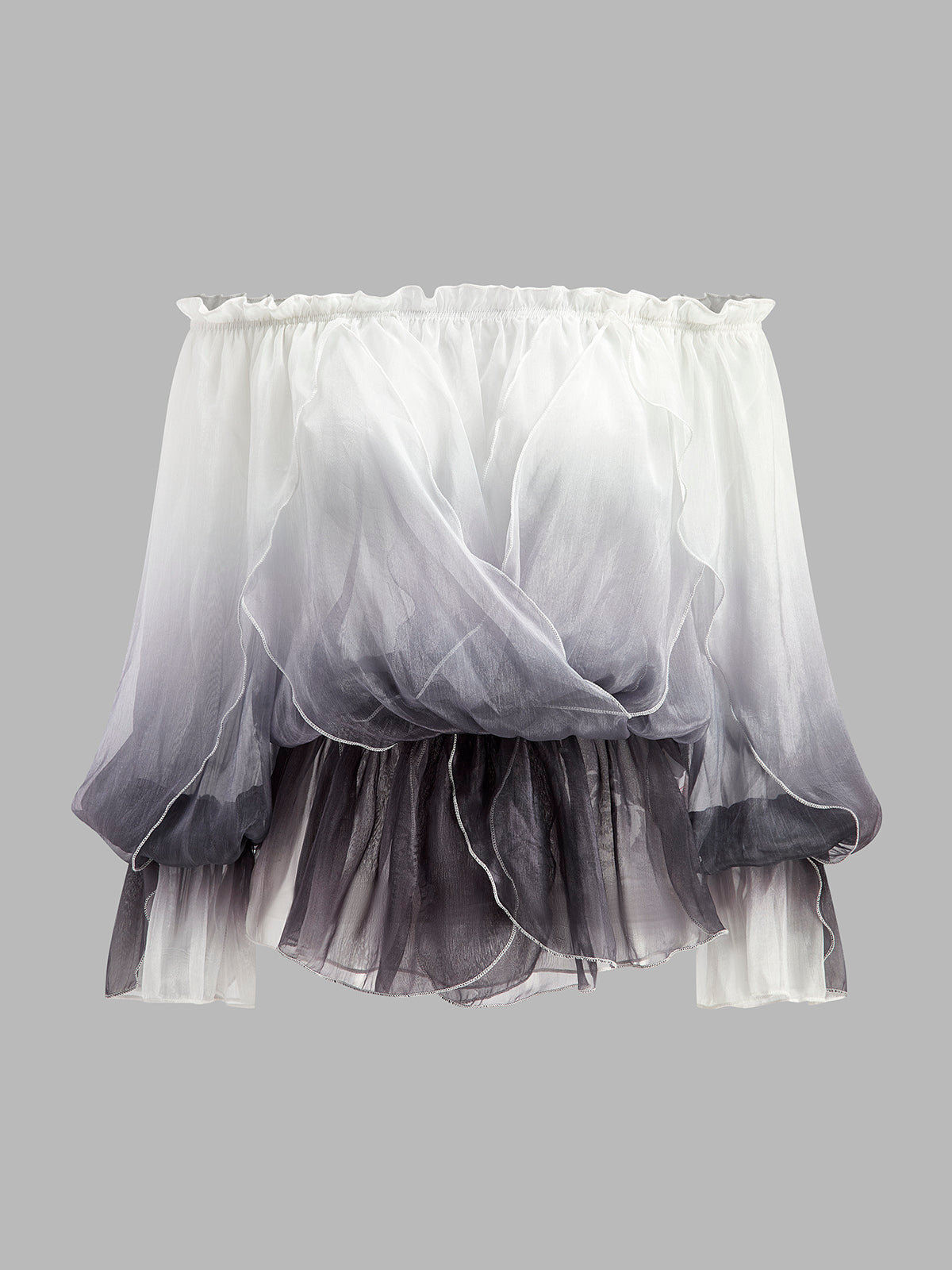 Semi-Sheer Gradient Floral Off-Shoulder Chiffon Top for Women's Spring Fashion