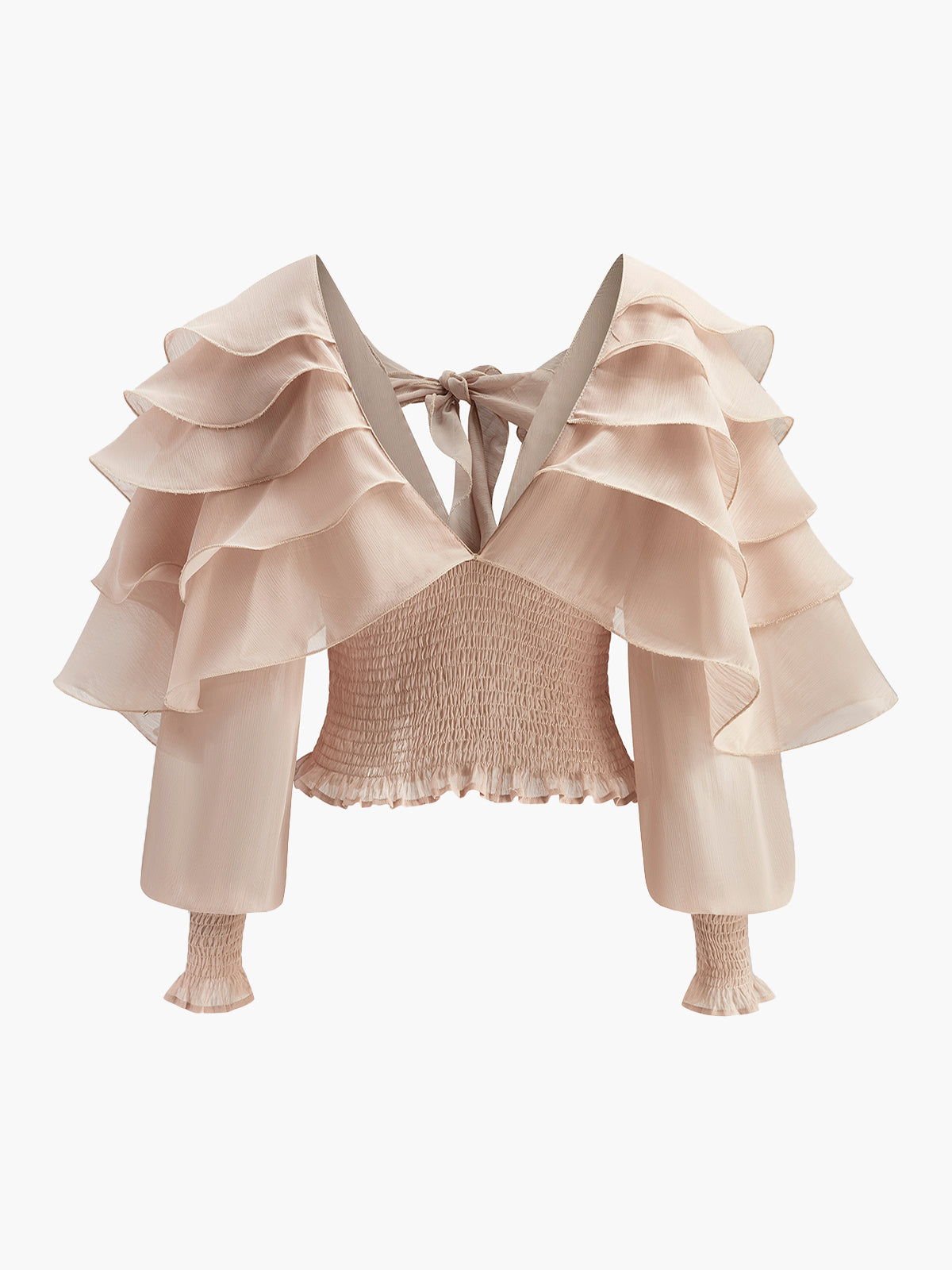 Semi-Sheer Chiffon Ruffle Backless Top Women's Trendy Summer Blouse