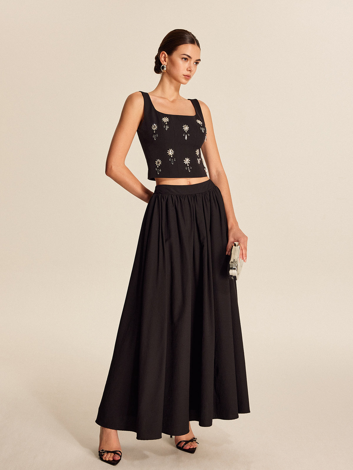 Floral Crystal Back Zipper Top with Elegant Embellishments for Women