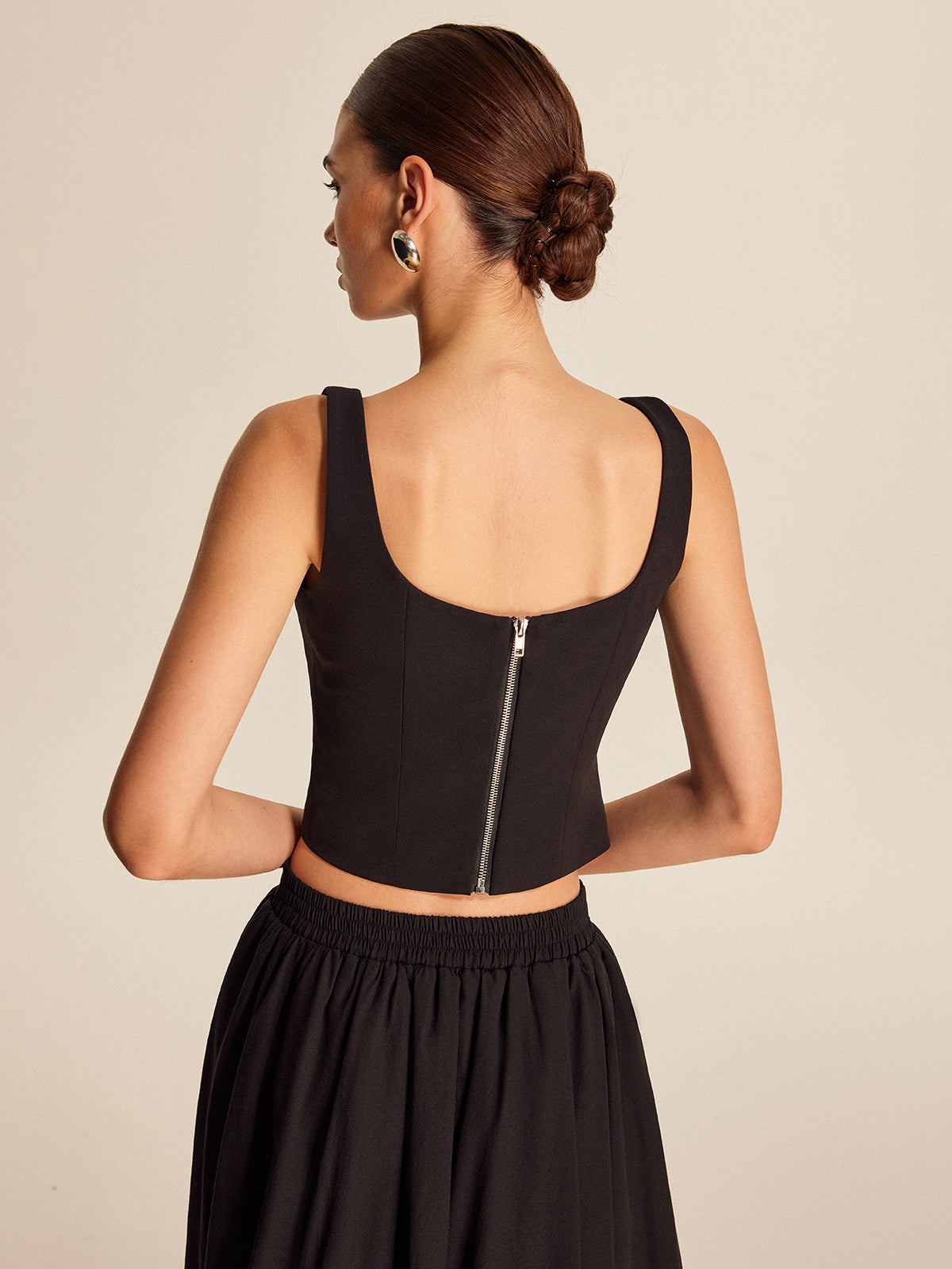 Floral Crystal Back Zipper Top with Elegant Embellishments for Women