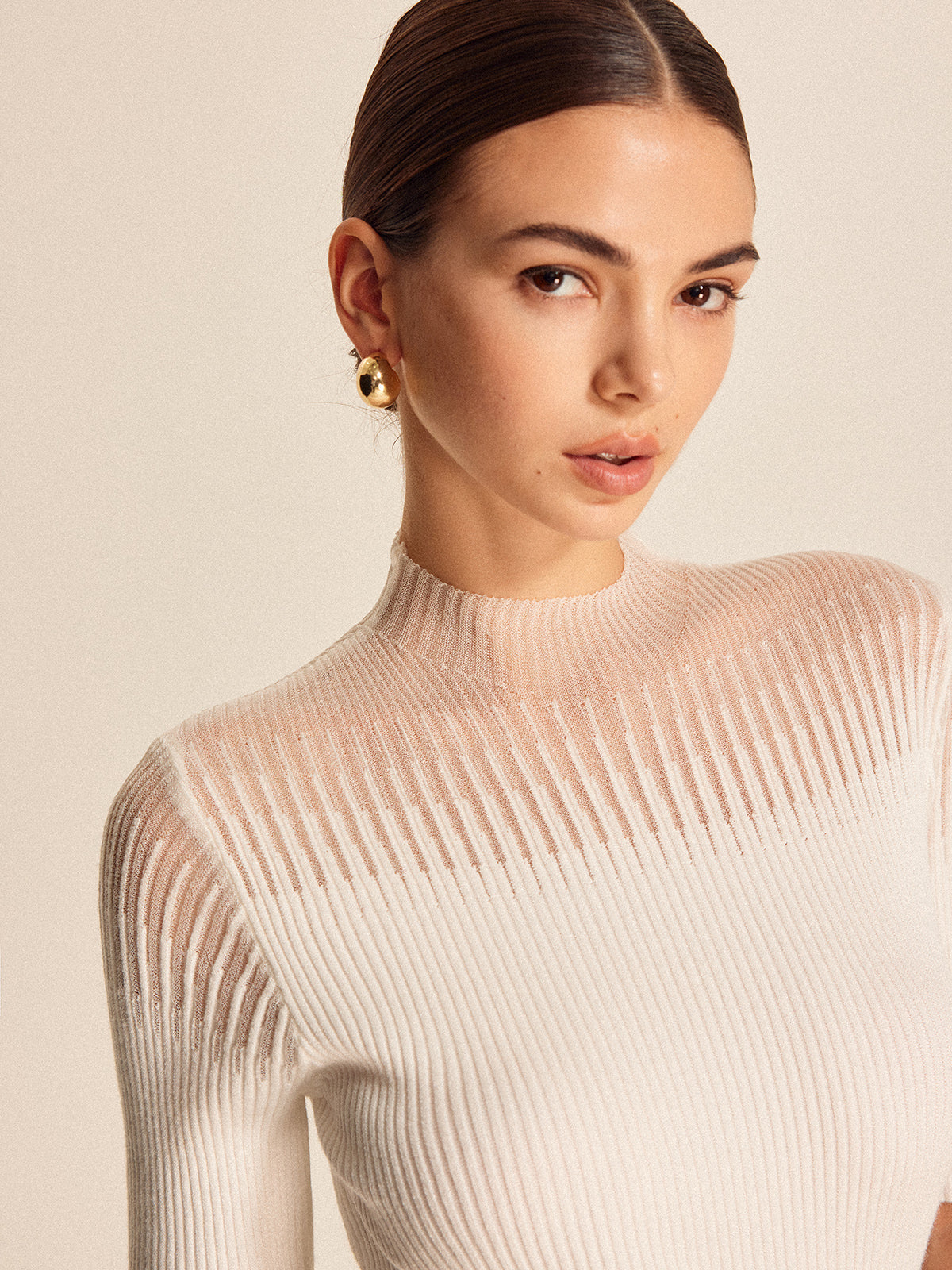 Sheer Ribbed Mock Neck Top for Lightweight Layering