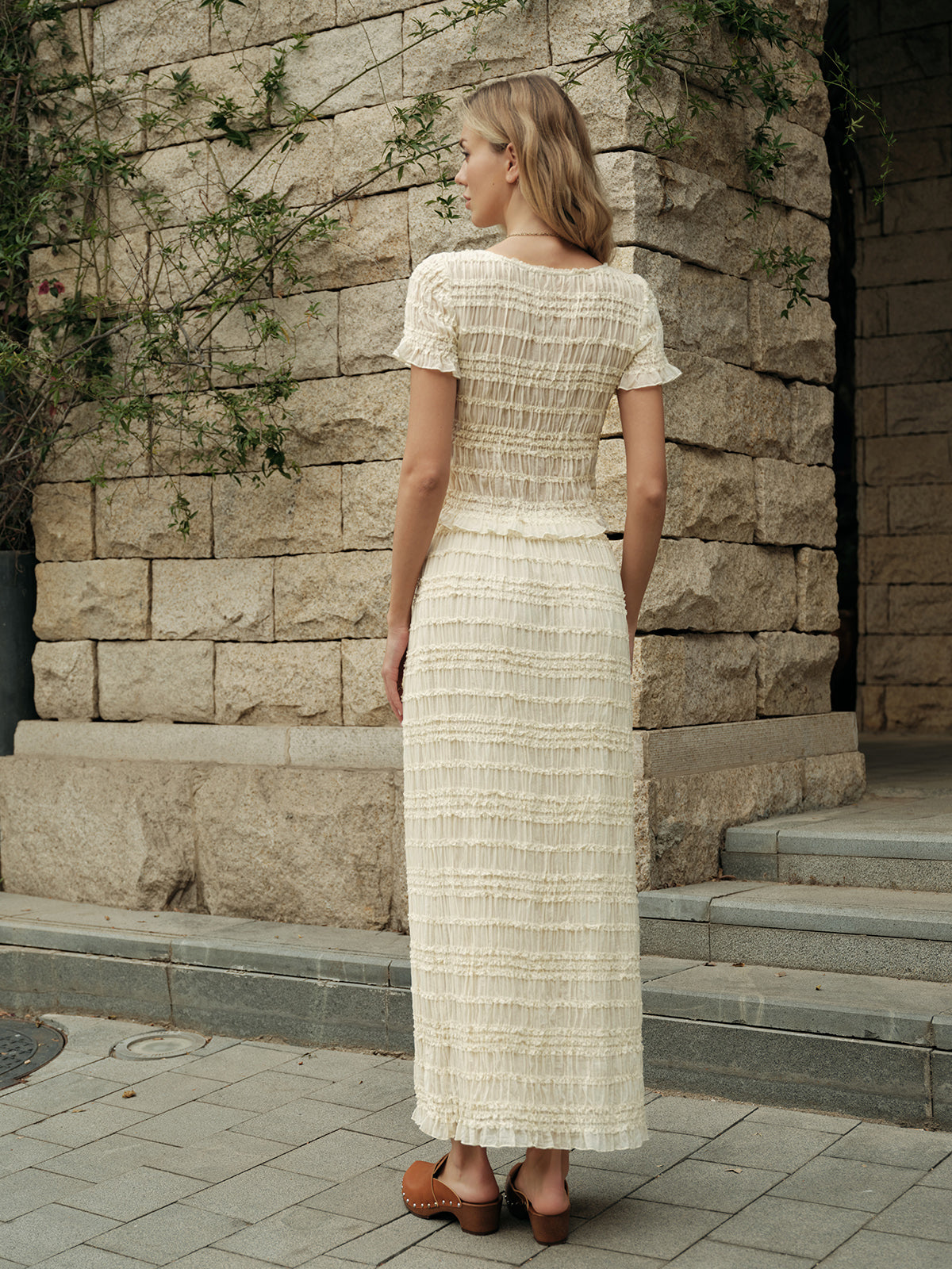 Semi-Sheer Ruffled Crop Top Skirt Set for Women, Summer Fashion Outfit