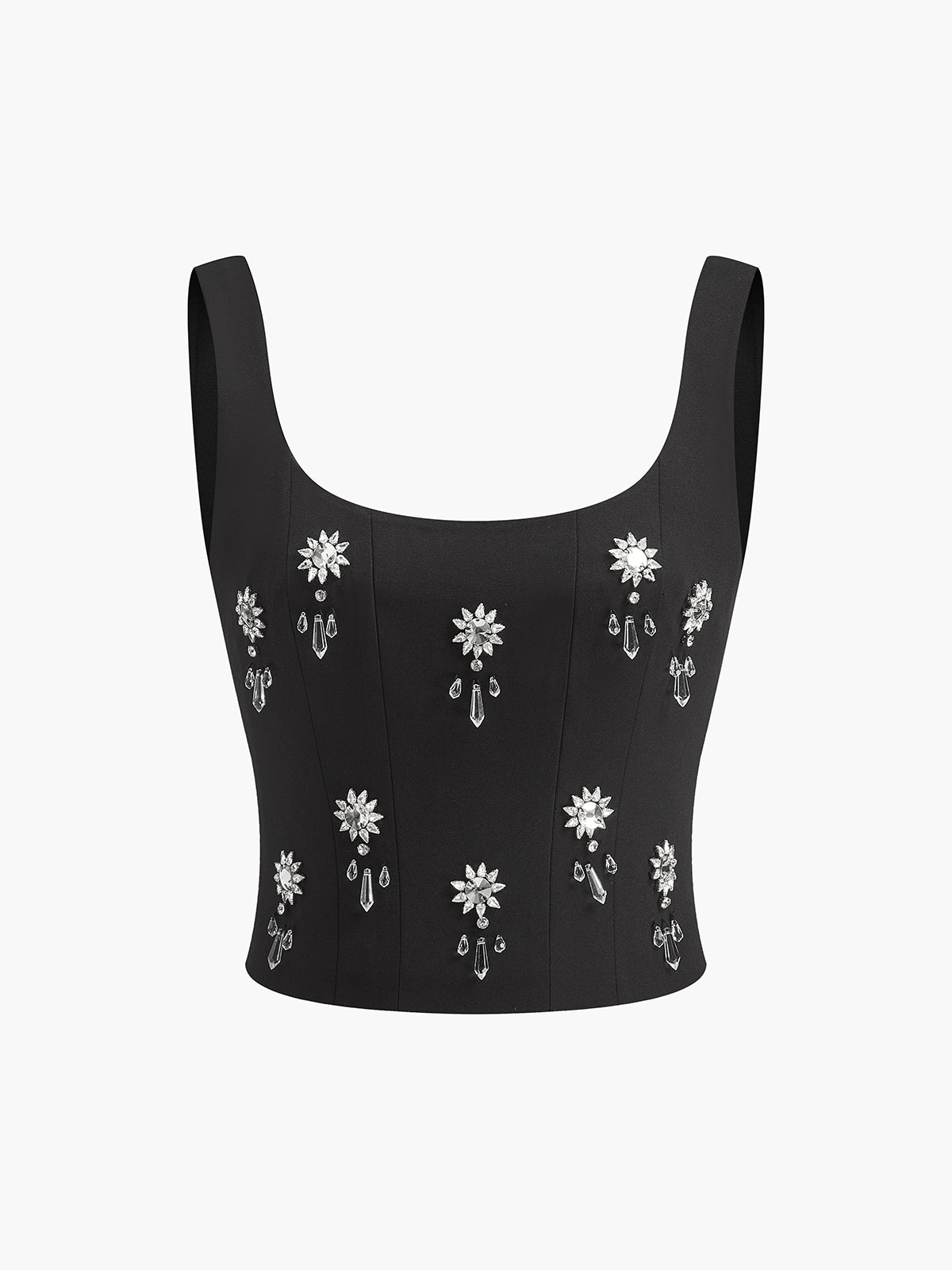 Floral Crystal Back Zipper Top with Elegant Embellishments for Women