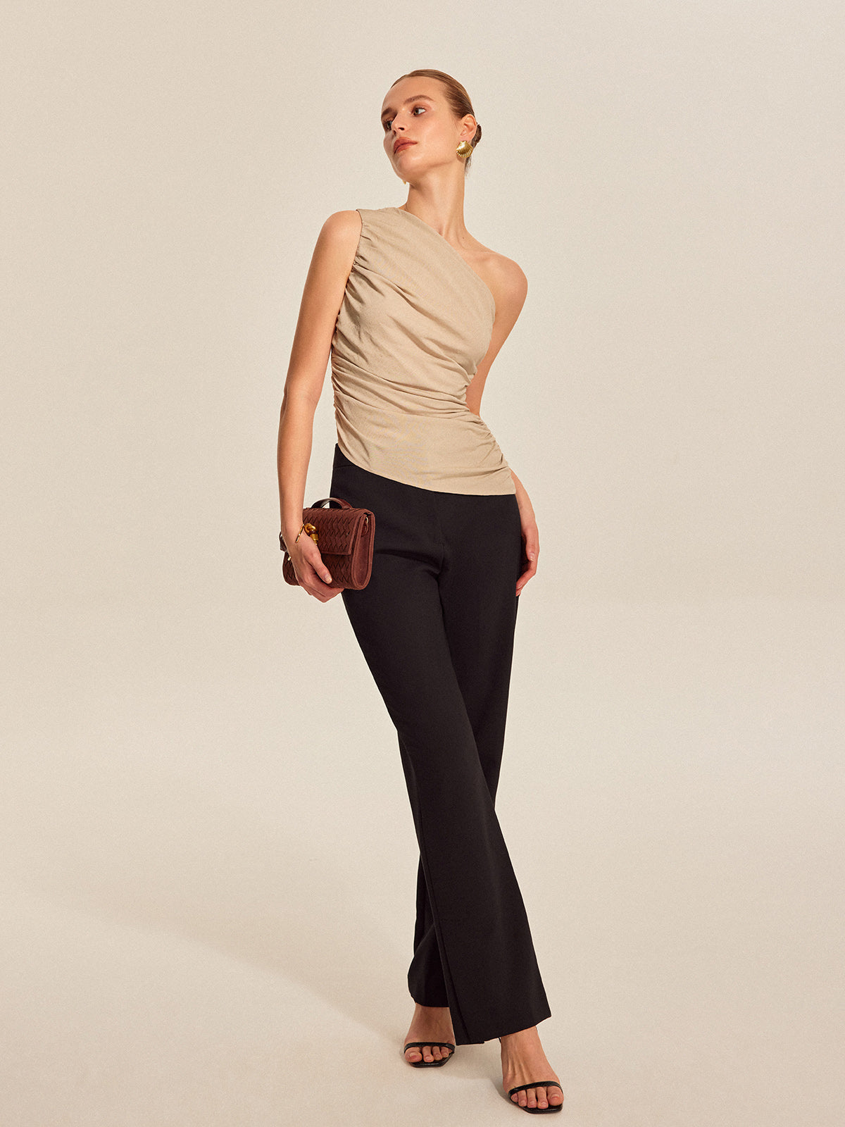 Ruched Side One-Shoulder Top Elegant Women's Fashion Blouse