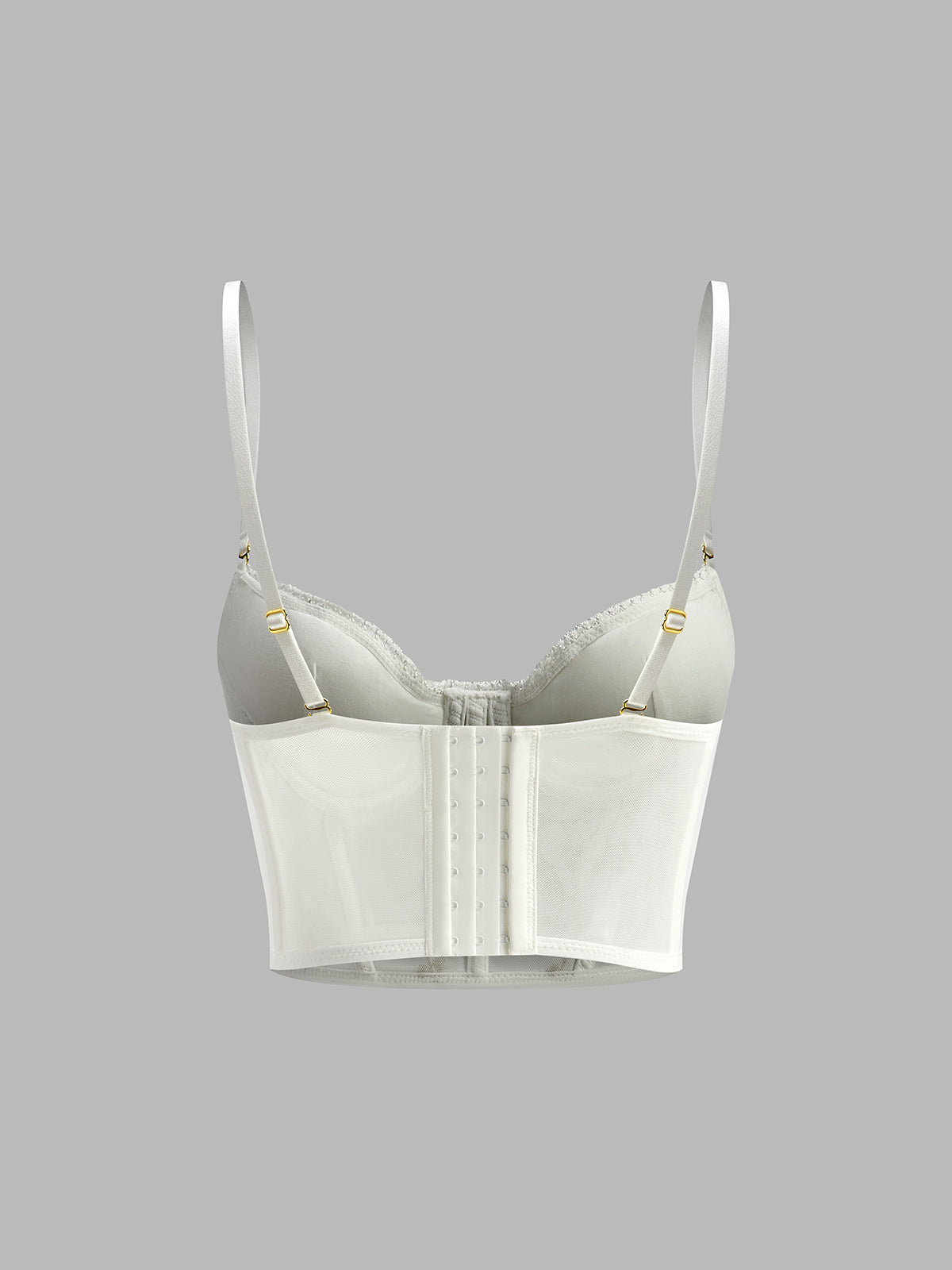 Floral Semi-Sheer Mesh Lace Crop Corset Top for Women with Adjustable Straps