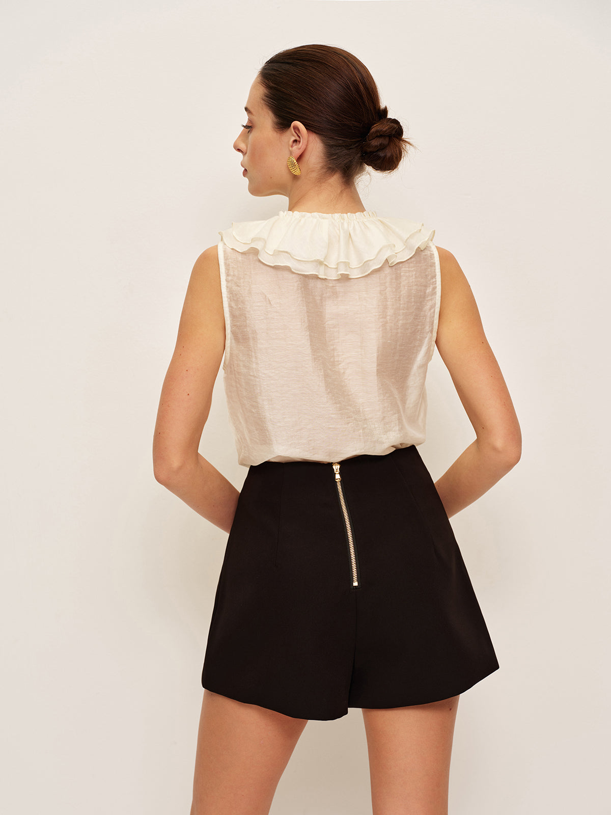 High-Waist Double-Breasted Button Shorts with Belt Loops for Women