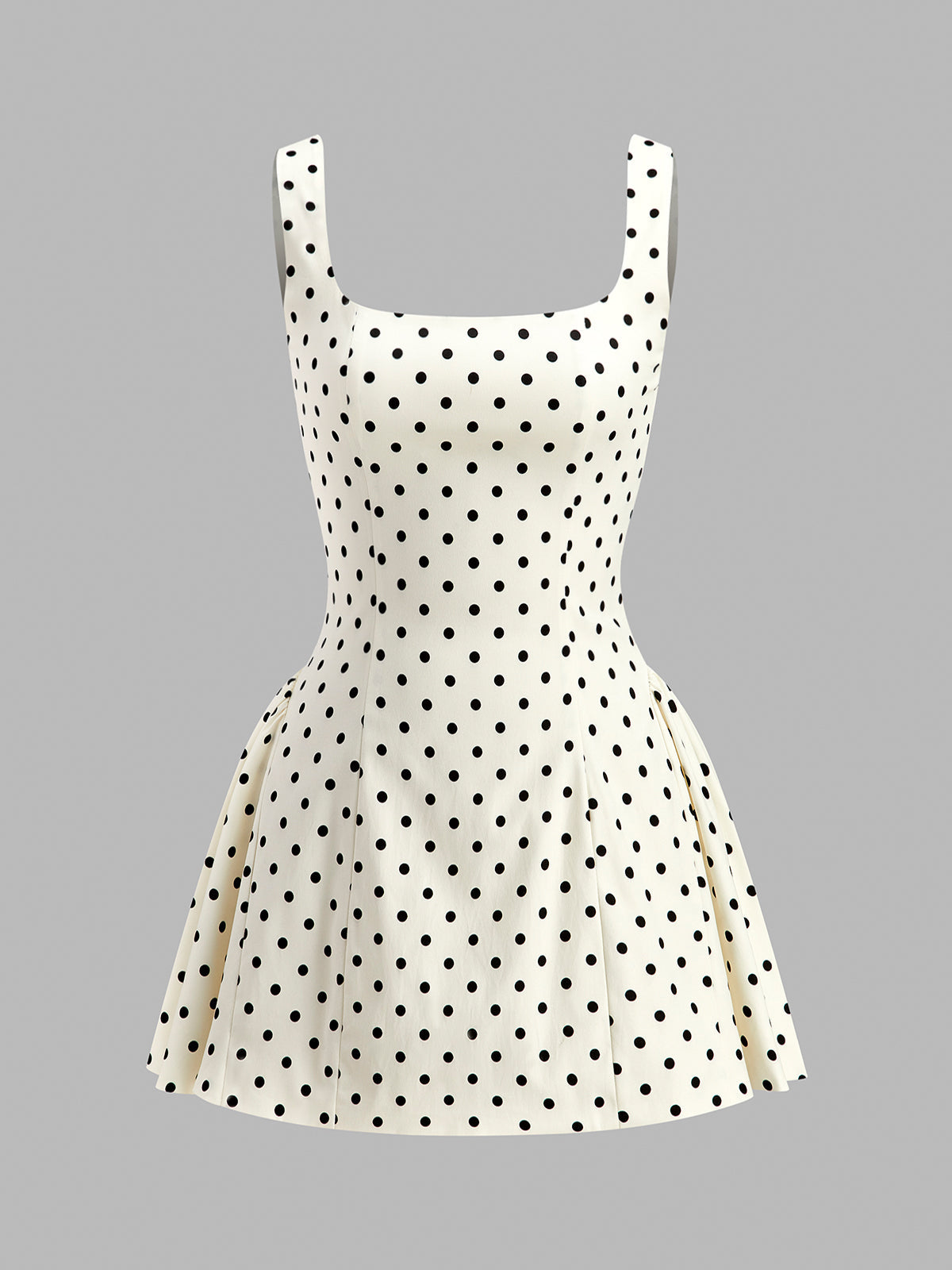 Polka Dot Lace-Up Back Dress with Flared Skirt Detail