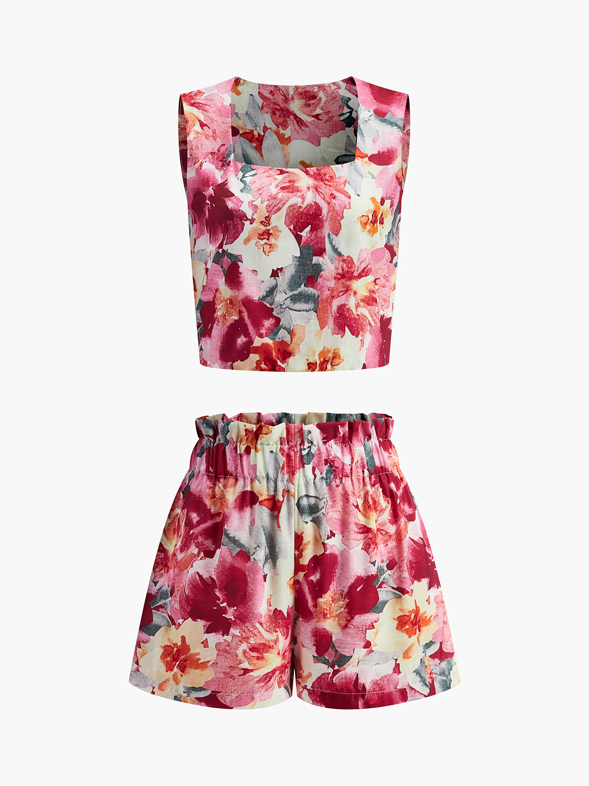 Floral Print Sleeveless Summer Shorts Set for Women