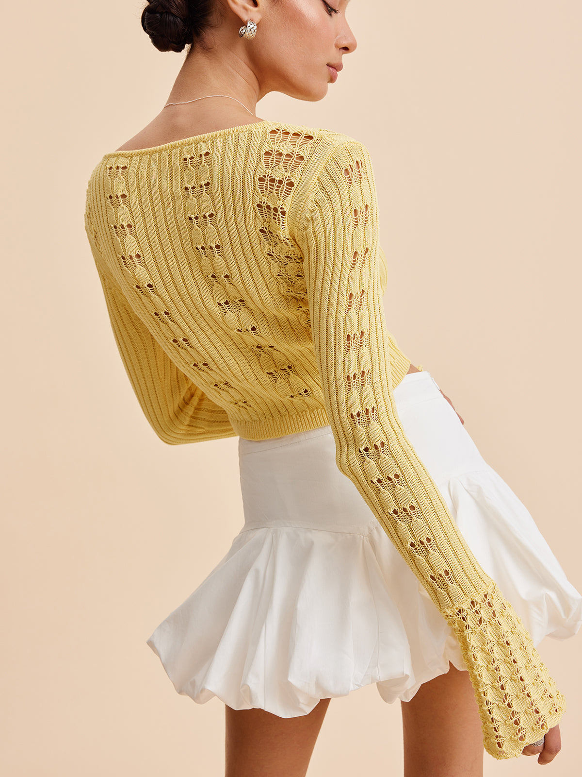 Bell Sleeve Crochet Knit Cardigan Women's Lightweight Open Front