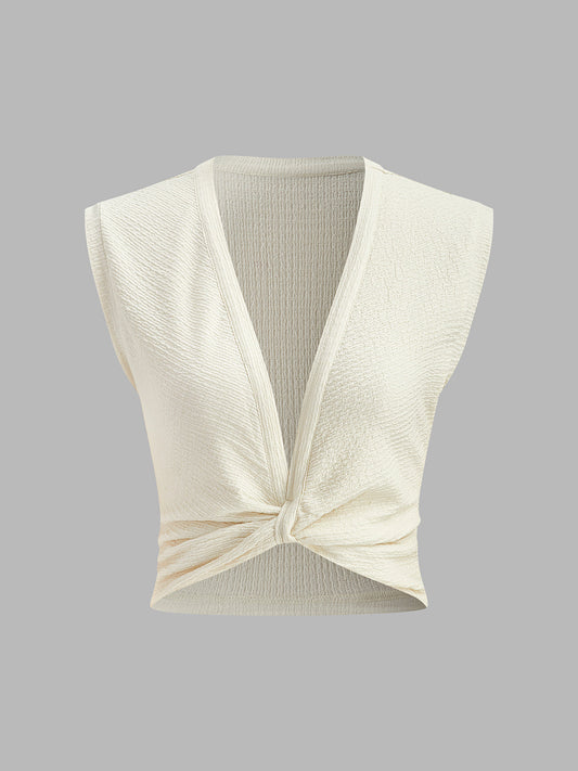 V-Neck Knot Front Sleeveless Top for Women Casual Summer Wear