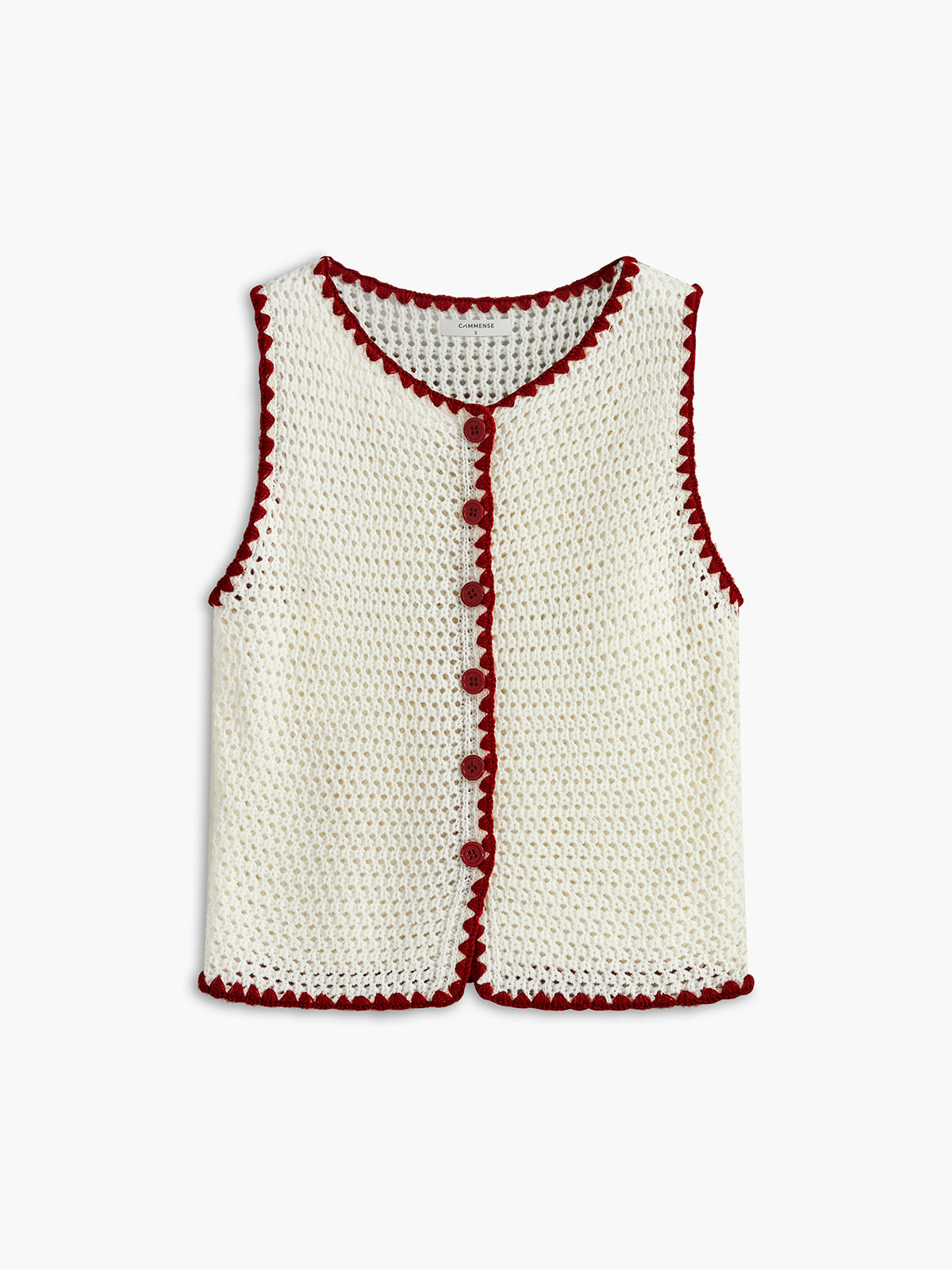 Button-Up Contrast Crochet Vest for Women Lightweight Layering