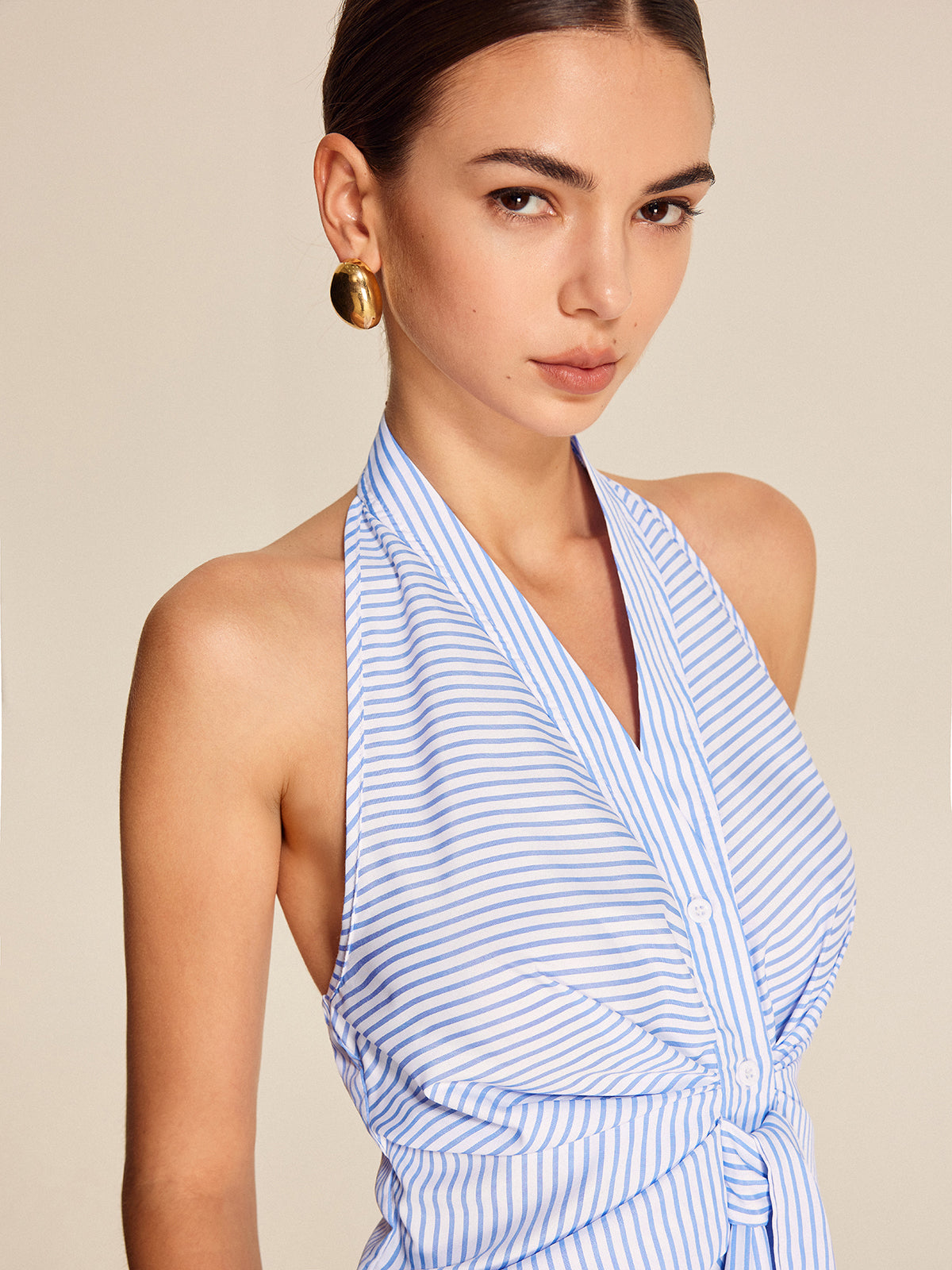 Striped Halter Tie Top with Adjustable Neckline for Women