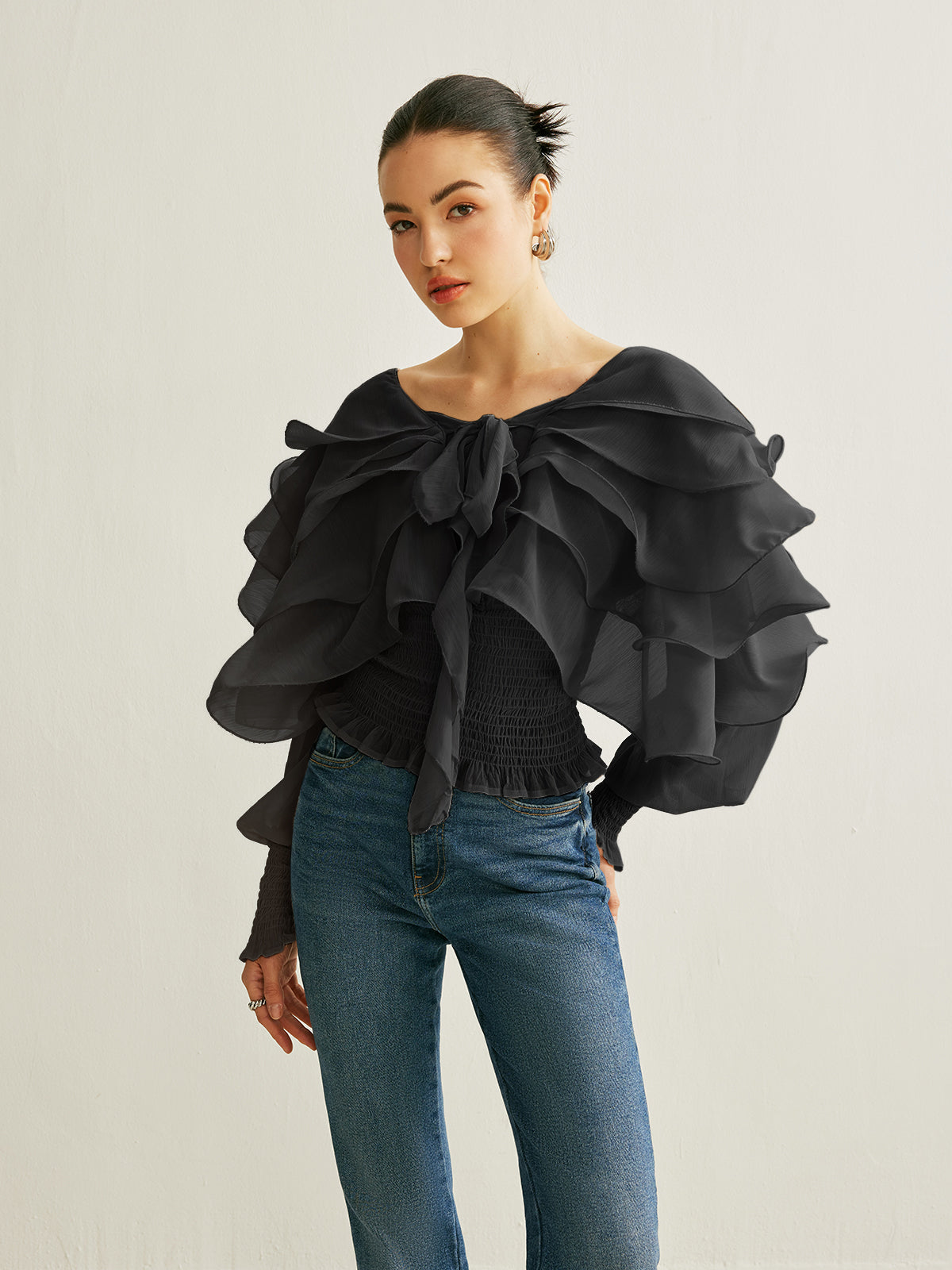Semi-Sheer Chiffon Ruffle Backless Top Women's Trendy Summer Blouse