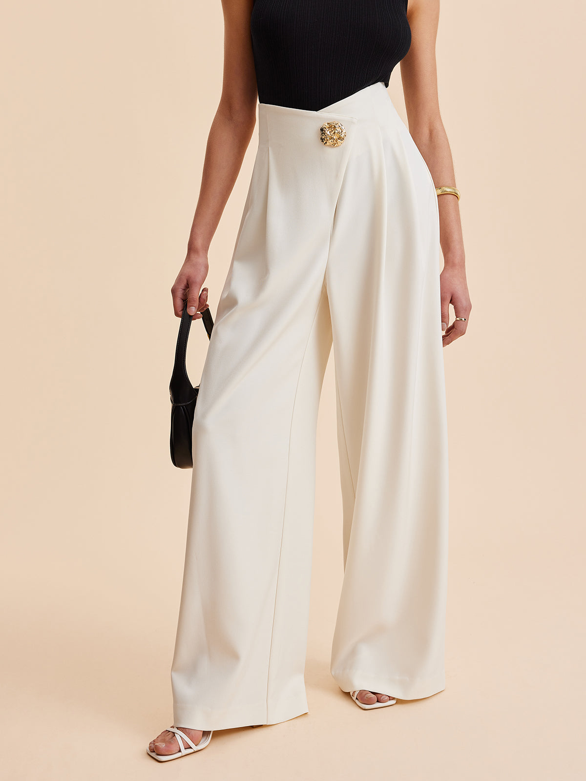 Embellished High-Waist Wide-Leg Pants with Improved Comfort and Elastic Band