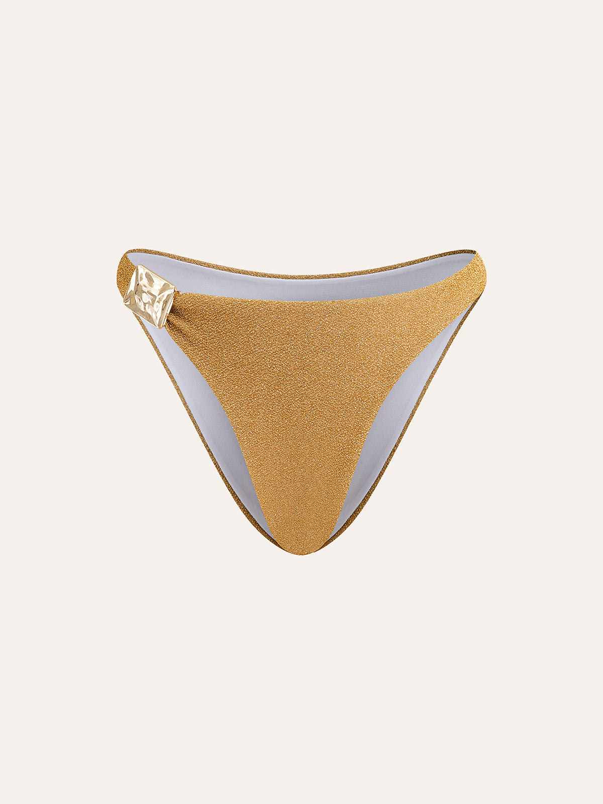 Gold Metallic Detail High-Waist Bikini Bottom with Side Ties