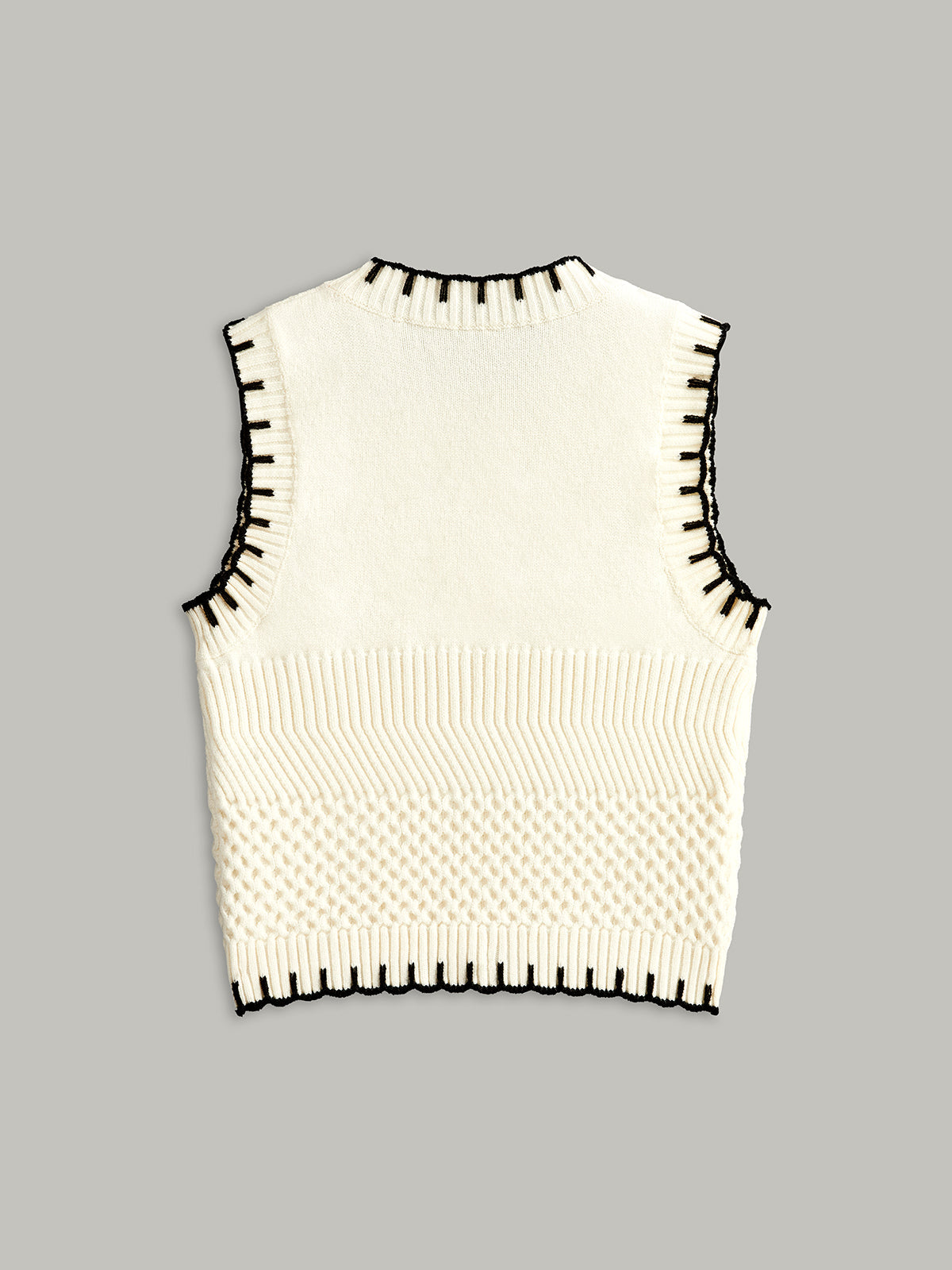 Contrast Trim Sleeveless Ribbed Sweater Vest Cozy Layering Fashion Essential