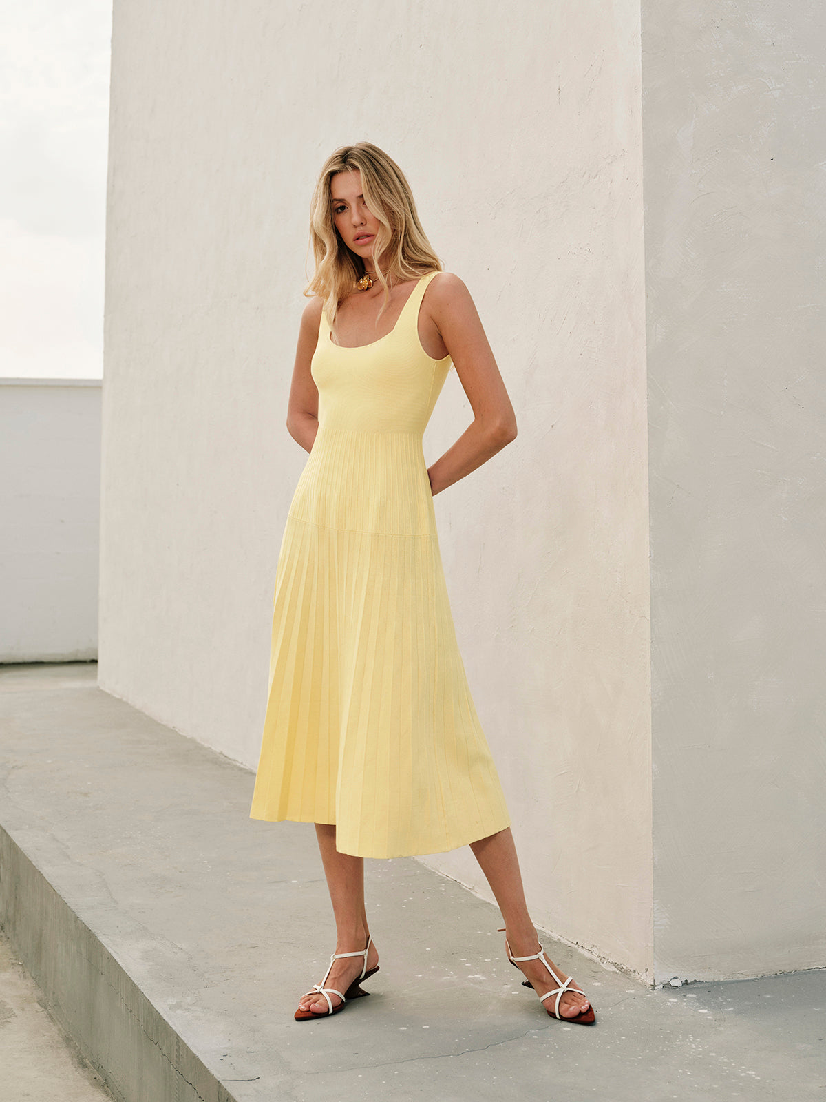 Square-Neck Ribbed Knit Dress for Women, Casual Stretch Fit
