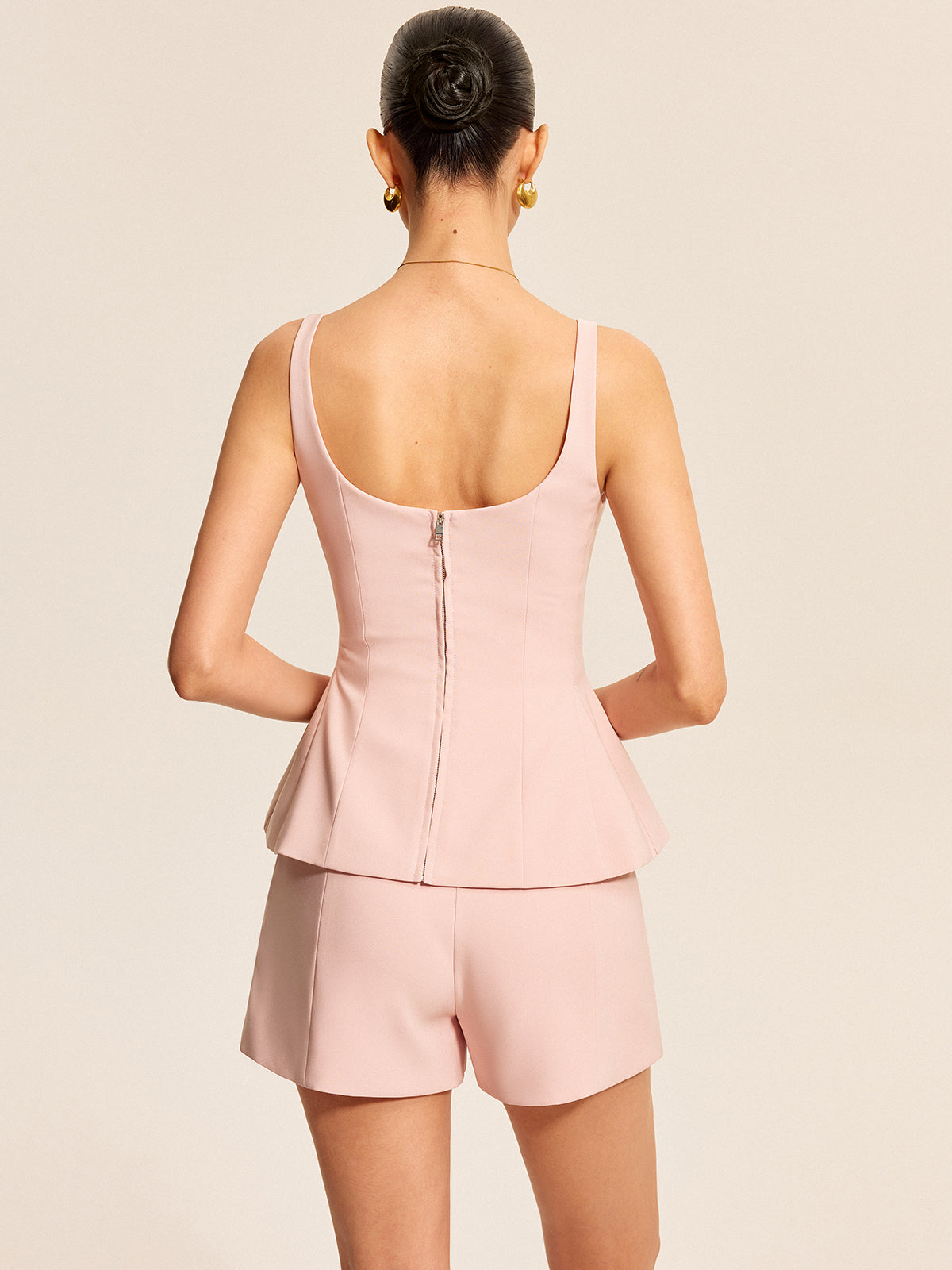 Peplum Tank Top With Casual Shorts Outfit Set for Women