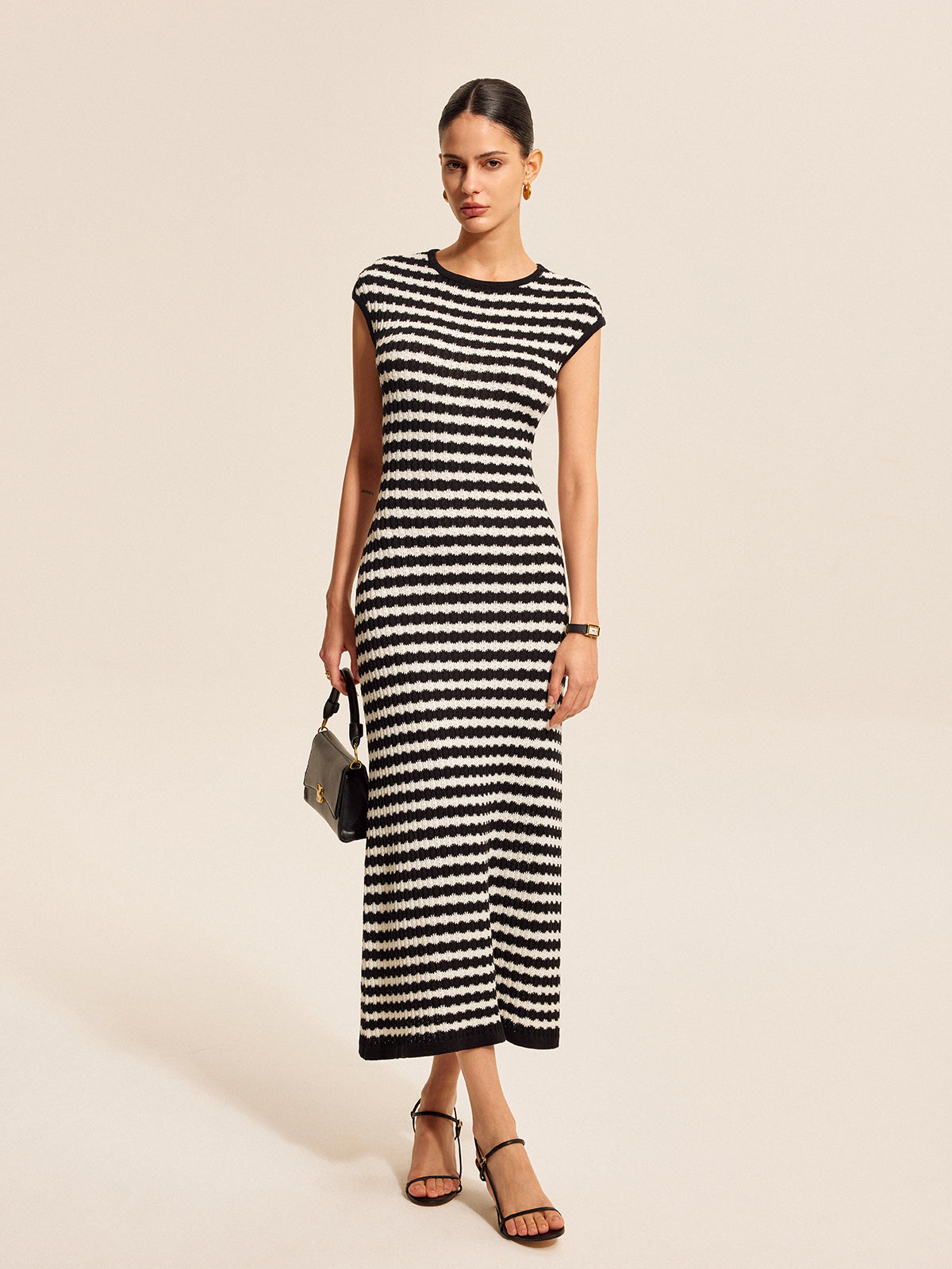 Striped Cap Sleeves Knit Dress for Women Casual Summer